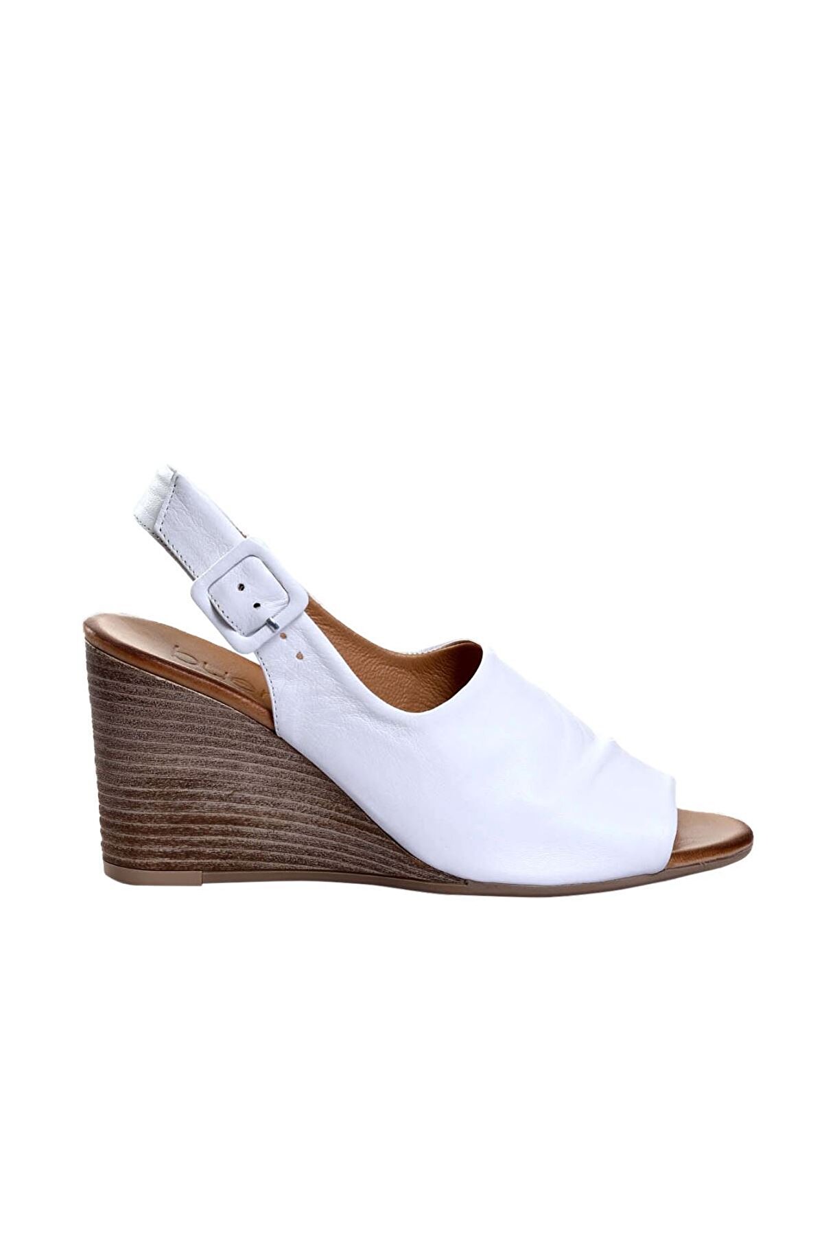 Genel Markalar Shoes Beyaz Deri Kadın Dolgu Topuklu Sandalet