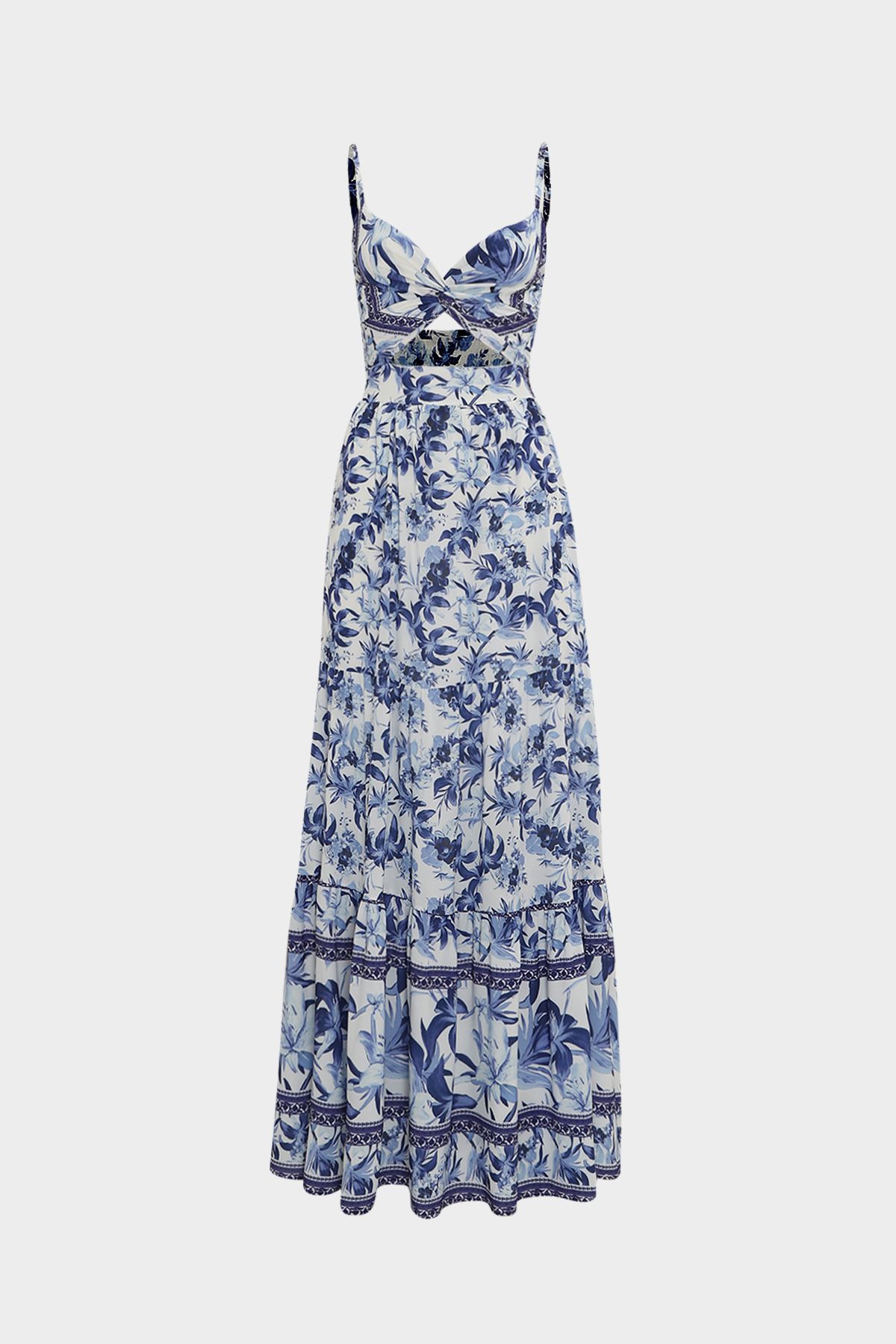 Açelya Okcu Premium Sırtı Gipe Detaylı Cut Out Çiçek Desenli Maksi Kadın Elbise