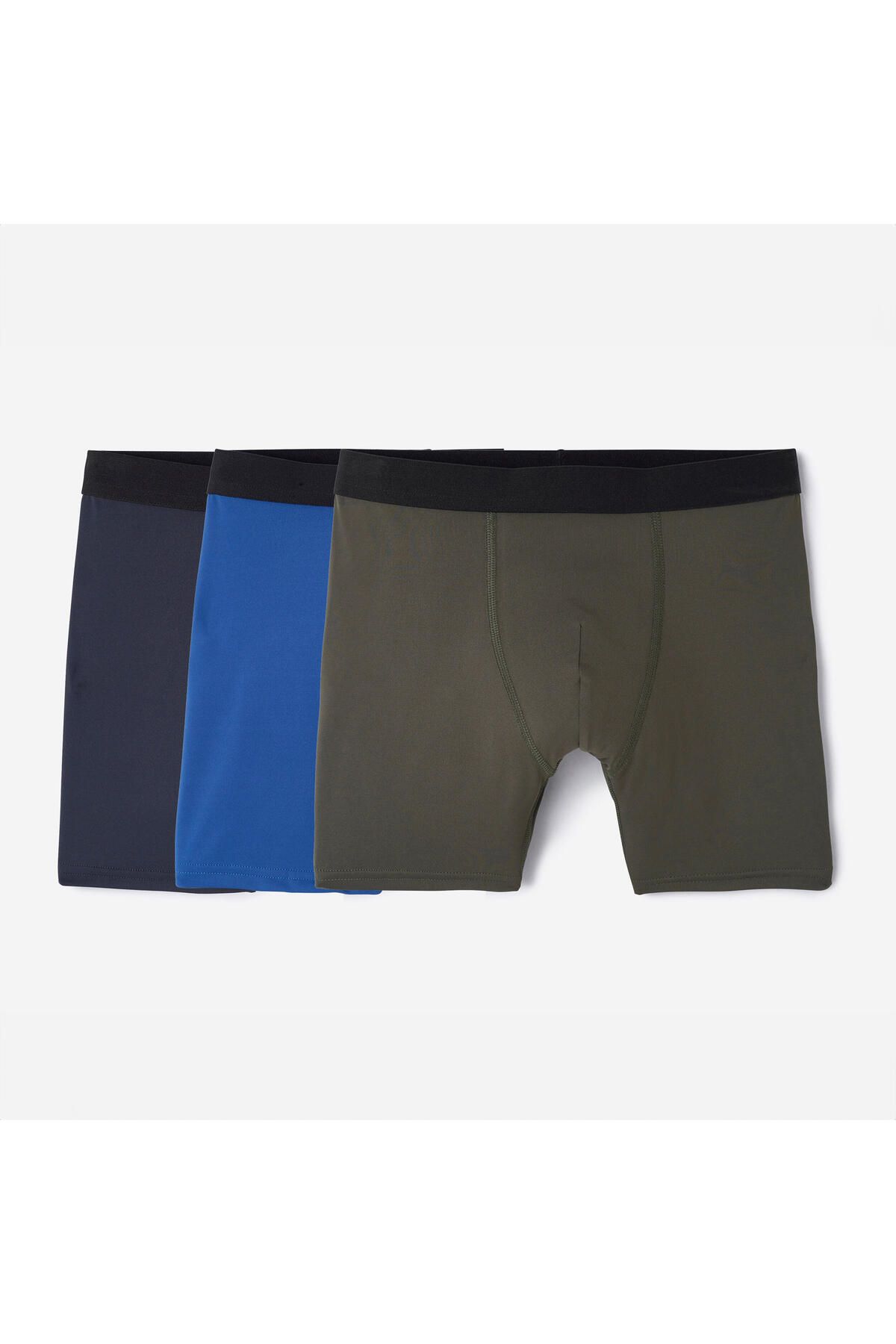 Decathlon Erkek Boxer - Koyu Mavi/Mavi/Haki - 3'lü Paket