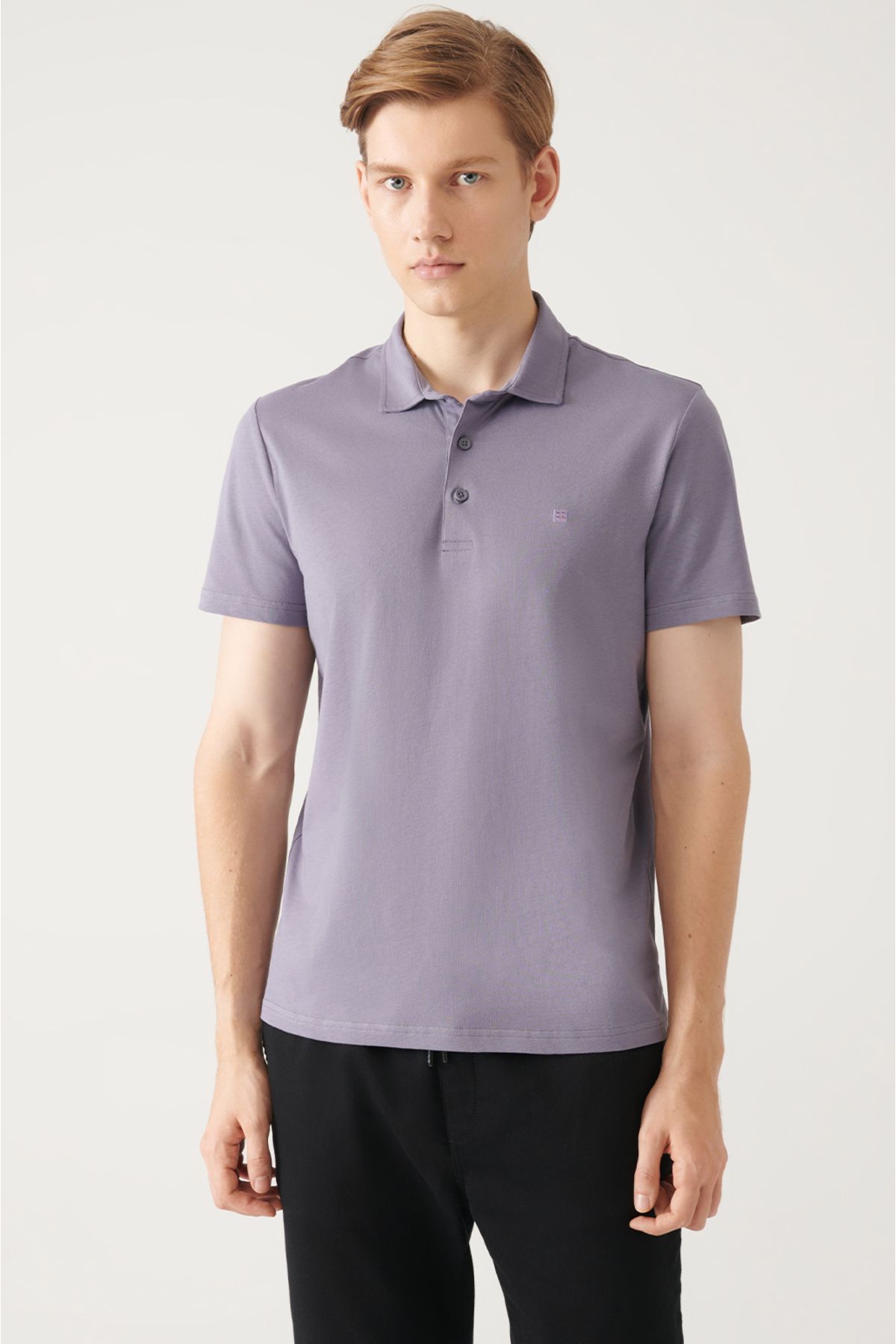 Avva Erkek Lila %100 Pamuk Regular Fit 3 Düğmeli Kıvrılmaz Polo Yaka T-shirt E001035