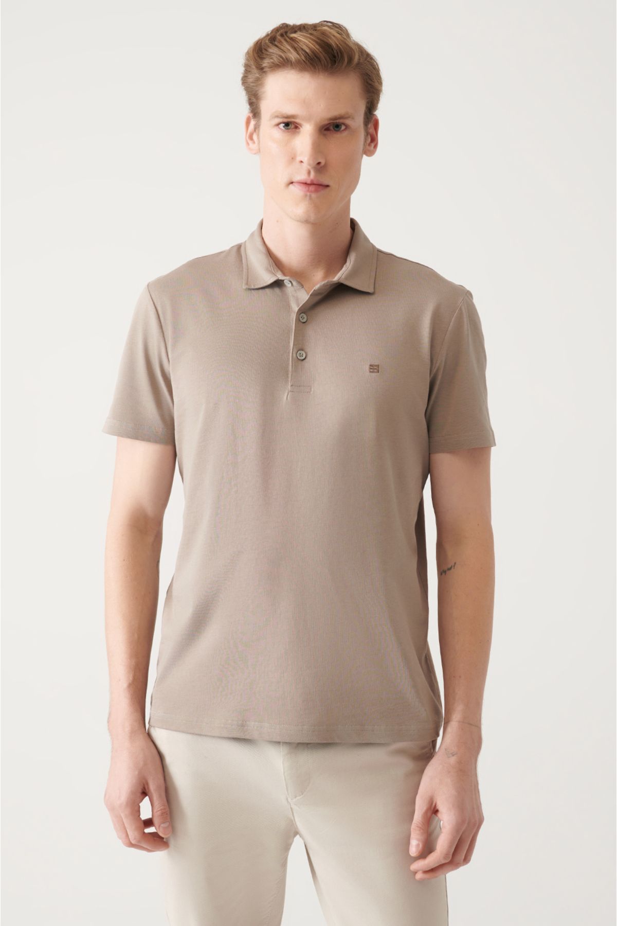 Avva Erkek Vizon %100 Pamuk Regular Fit 3 Düğmeli Kıvrılmaz Polo Yaka T-shirt E001035