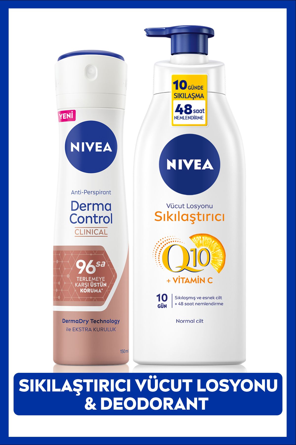 NIVEA Q10 Sıkılaştırıcı Vücut Losyonu 400ml Ve Kadın Sprey Deodorant Derma Control Clinical 150ml