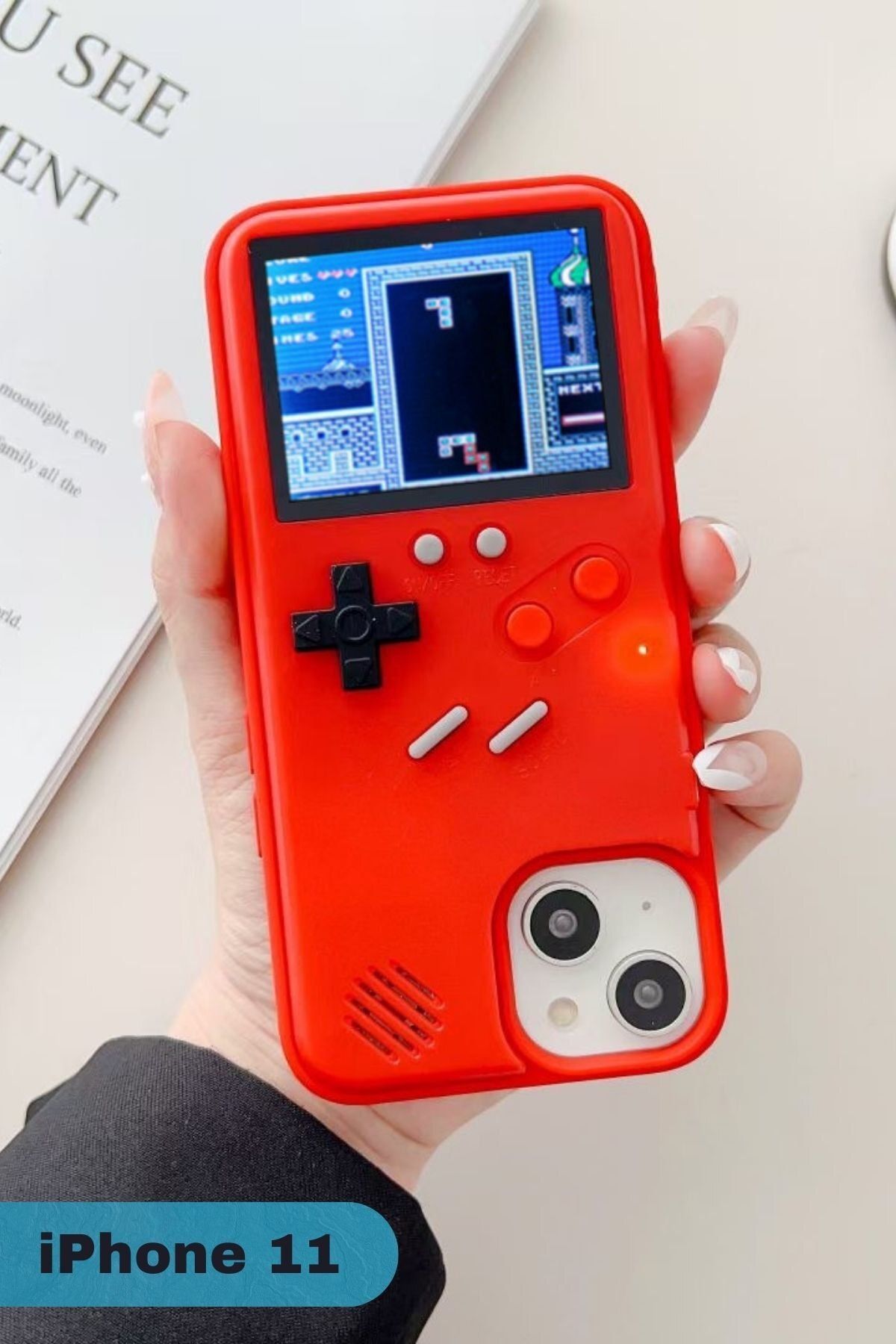 Favors iPhone 11 Kılıf Nostaljik Atari Oyunlu Tetris Game Boy Oyun Konsolu Kılıf