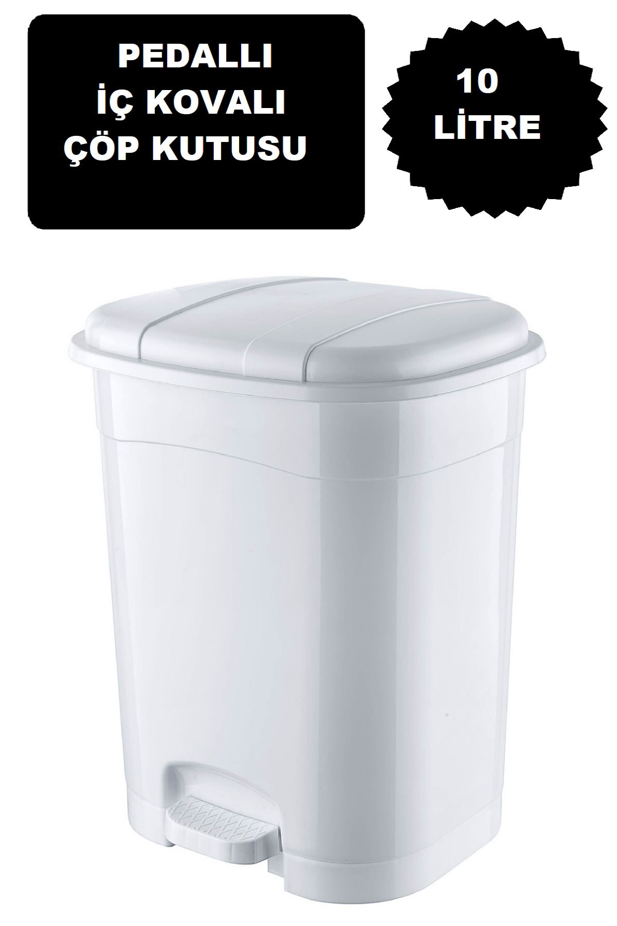 DEEMBRO Beyaz Pedallı Çöp Kovası 10 Litre Iç Kovalı Mutfak Tezgah Üstü, Banyo Ve Ofis Için Çöp Büyük Boy
