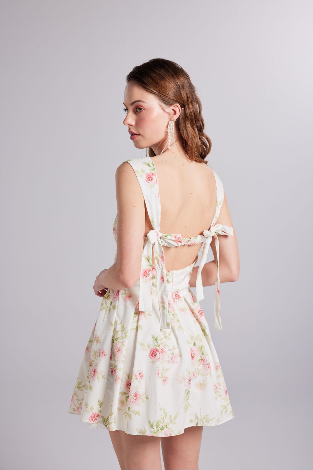 HOLLY LOLLY Eteği Brode Detaylı Çiçekli Mini Romance Elbise Pembe