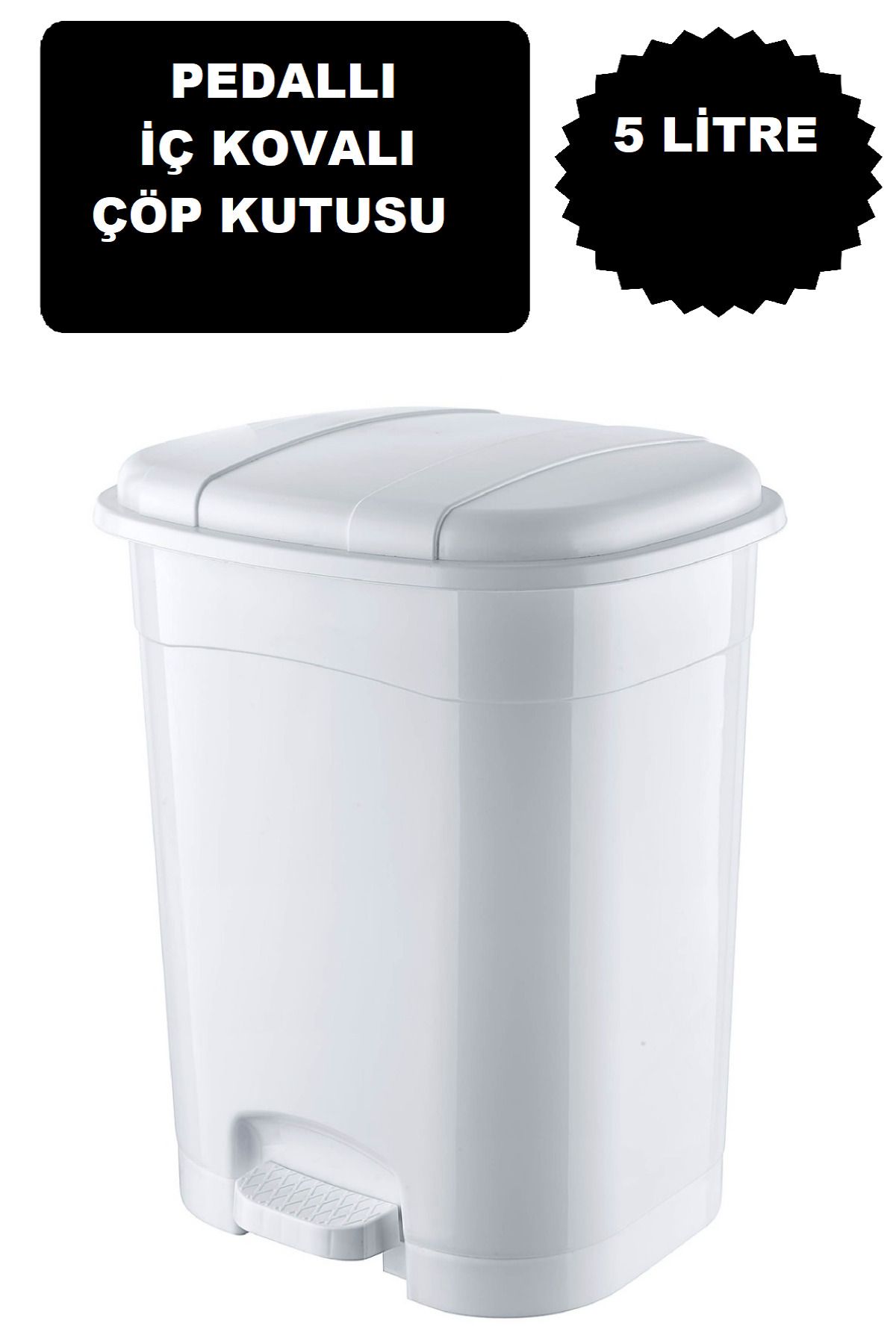 DEEMBRO Beyaz Pedallı Çöp Kovası 5 Litre Iç Kovalı BEYAZ Mutfak Tezgah Üstü, Banyo Ve Ofis Için Çöp Kovası