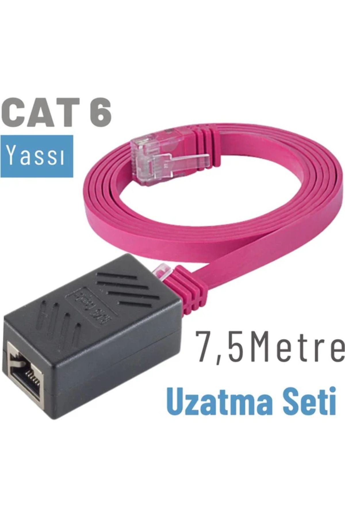 IRENIS Cat6 Kablo 7,5 Metre Uzatma Seti, Yassı Ethernet Kablo Ve Ekleyici,