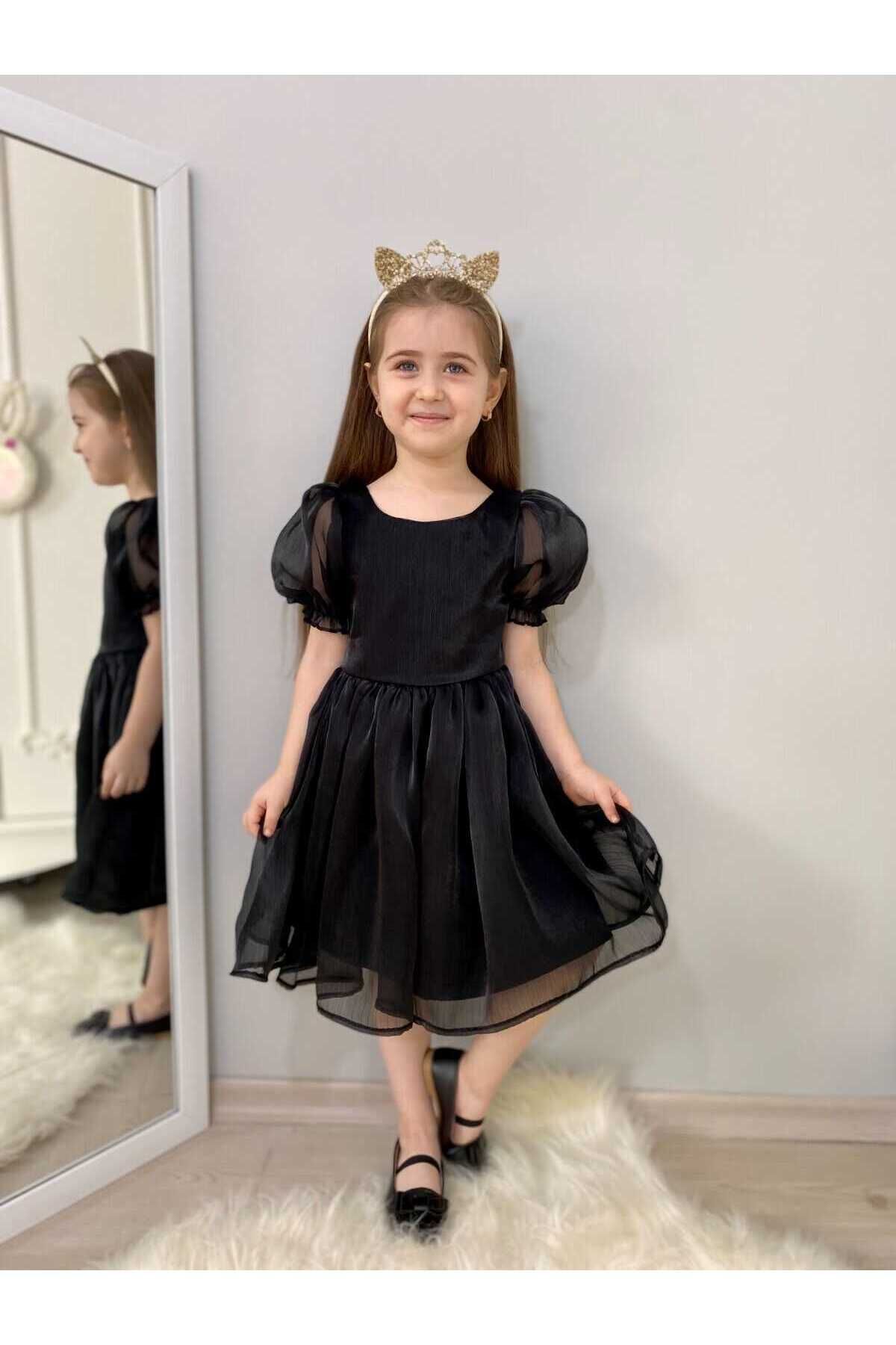 TRACCİA Siyah Janjan Organze Sırt Çapraz Kız Çocuk Elbise