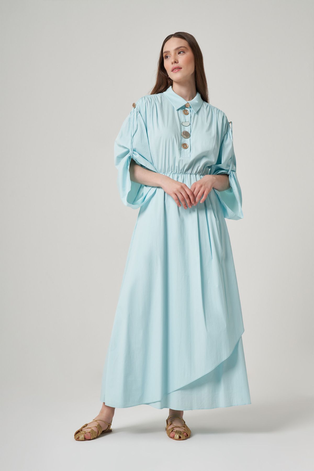 Mimya Mavi Metal Düğmeli Elbise 2311