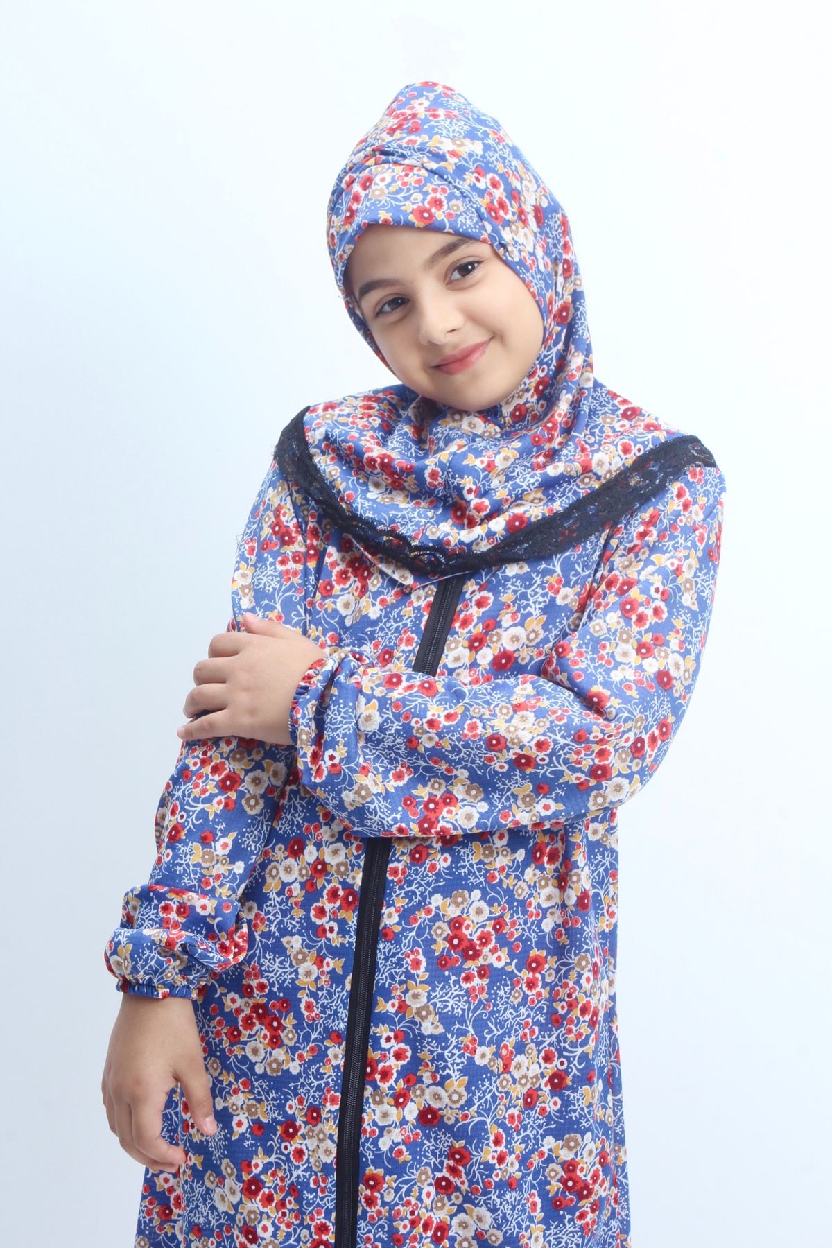 Kutay Collection Kız Çocuk Namaz Elbisesi Çiçek Desenli