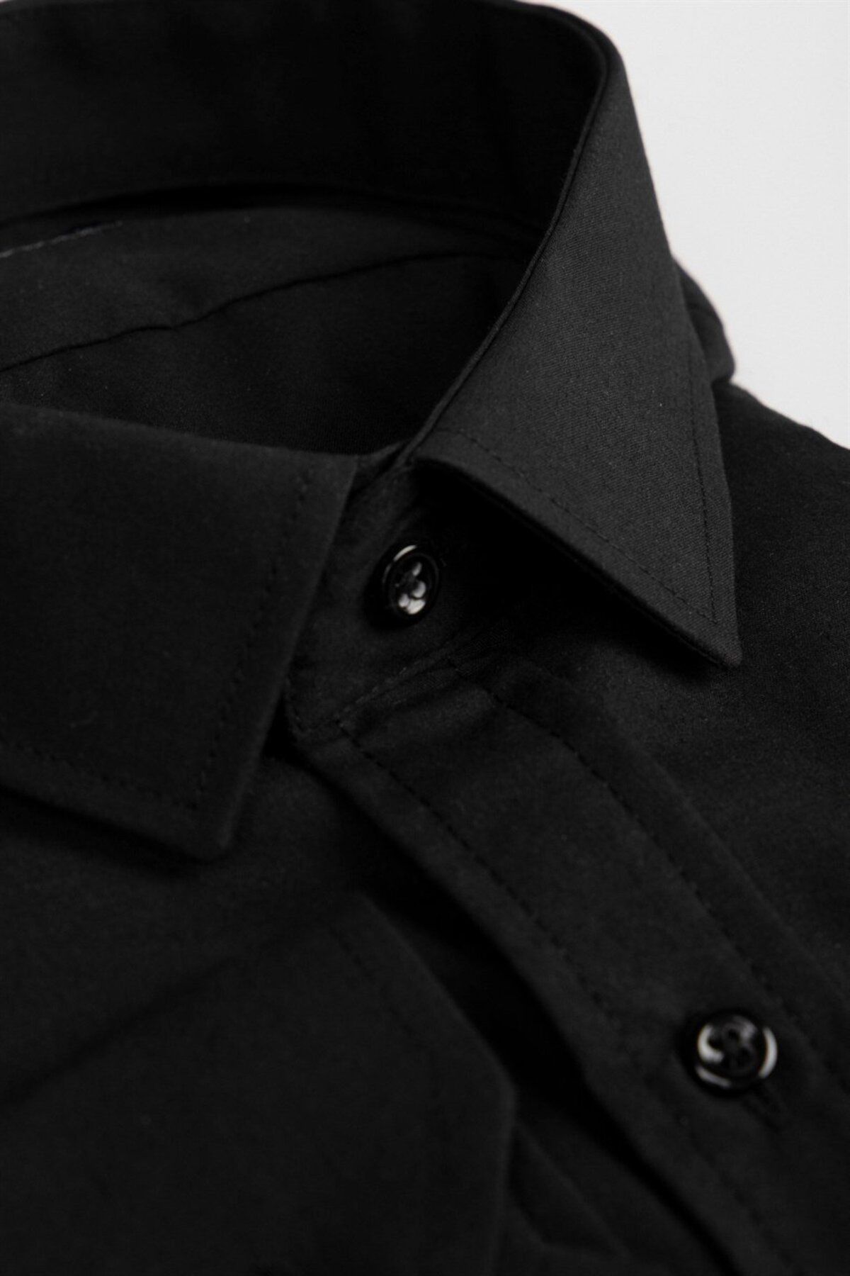 Tudors Büyük Beden Uzun Kollu Kolay Ütü Düz Erkek Siyah Gömlek