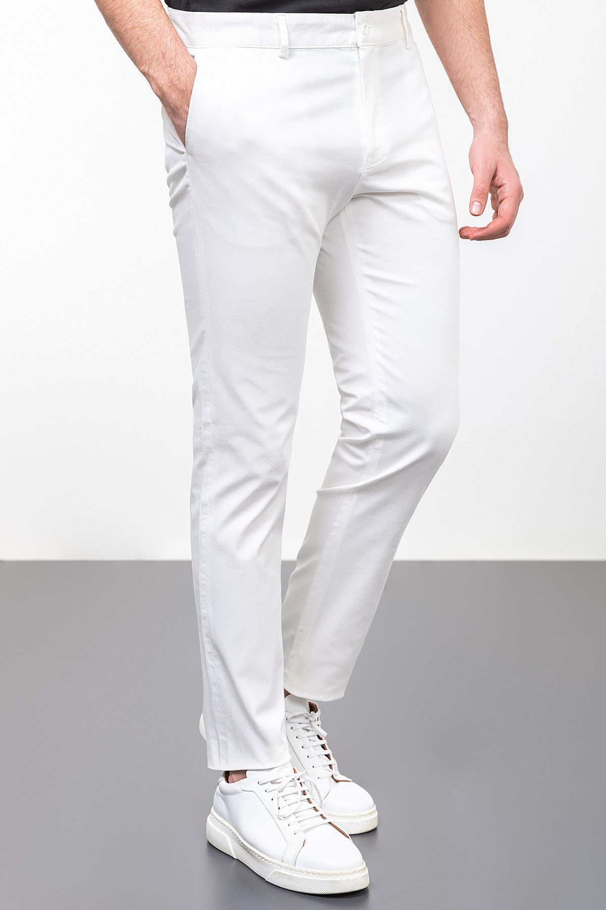 Mcr Düz Beyaz Renk Super Slim Fit Erkek Pantolon