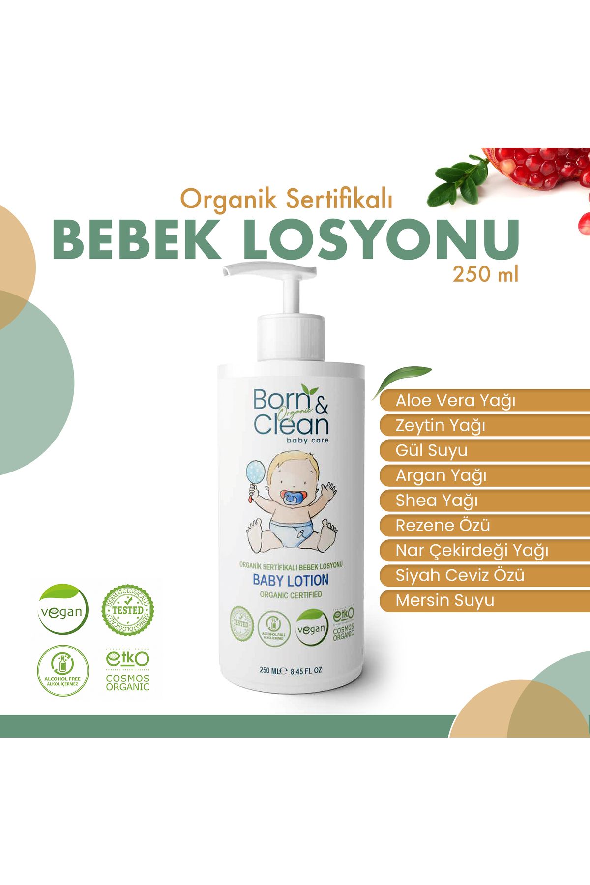 Born and Clean Baby Care Organik Sertifikalı Bebek Losyonu 250 ml