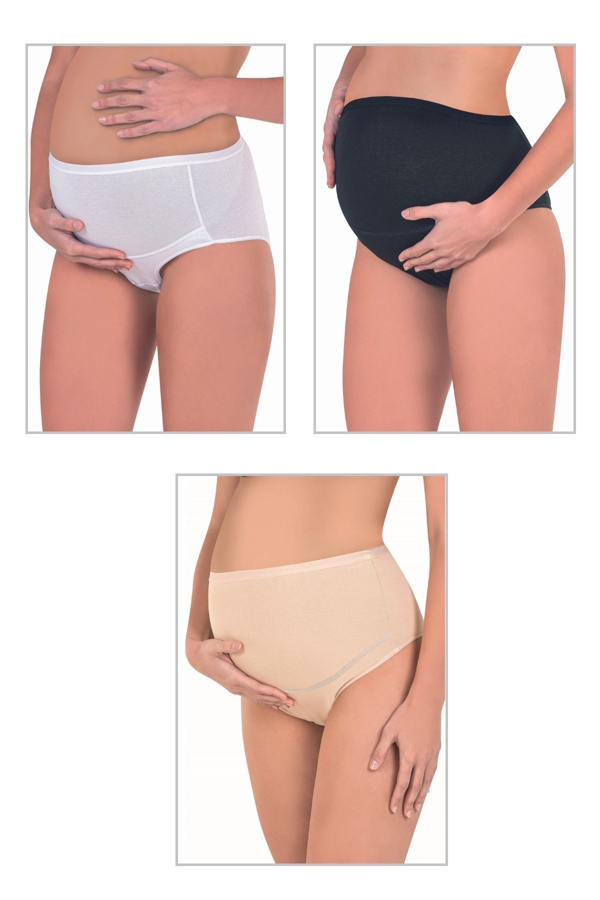 ÖZKAN underwear Özkan 23582 3'lü Paket Kadın Siyah Beyaz Ten Rengi Pamuklu Likralı Süprem Hamile Lohusa Yüksek Bel B