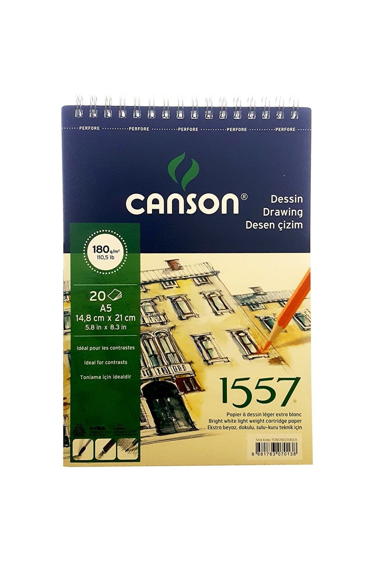 Canson 1557 Dessin Çizim Defteri 180gr. 20 Yaprak, A5 Boy