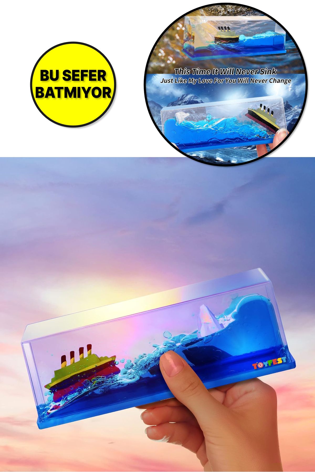 TOYFEST Titanik ve Buz Dağı Hediyelik Dekoratif Ev ve Ofis Hediyesi Özel Aşk Gemisi - 15.2 cm