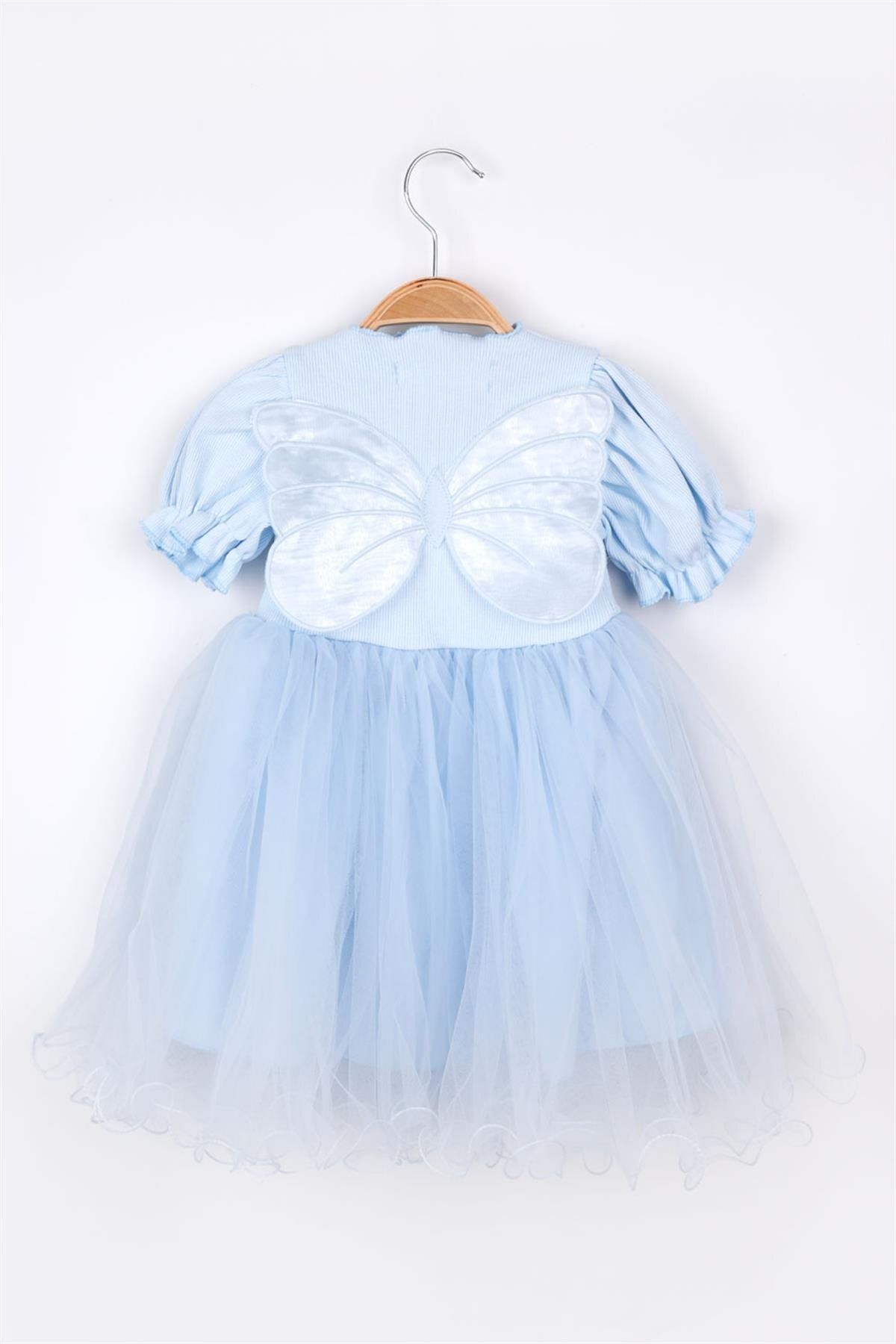 Le Mabelle Mavi Karpuz Kollu Kelebek Kanatlı Kız Çocuk Elbise - Angel