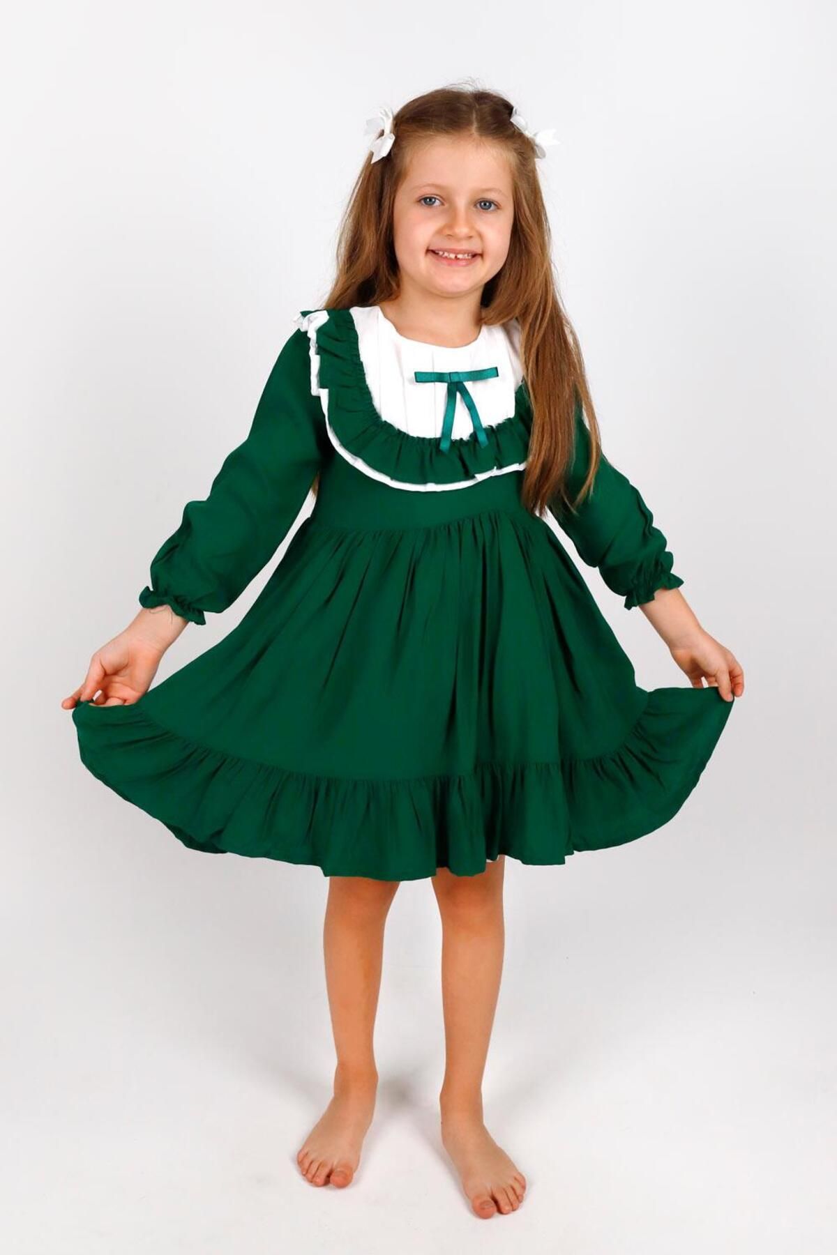 Le Mabelle Yeşil Vintage Kız Çocuk Elbise - Silvia