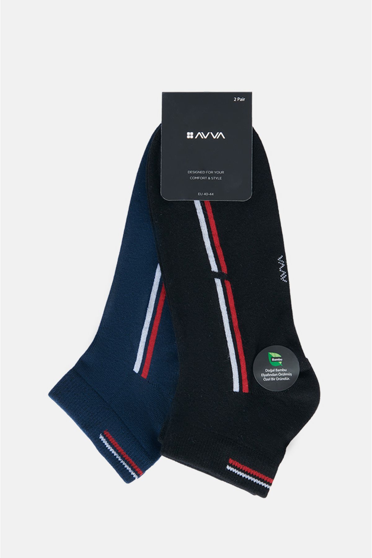 Avva Erkek Lacivert-siyah 2'li Bambu Patik Çorap A32y8541