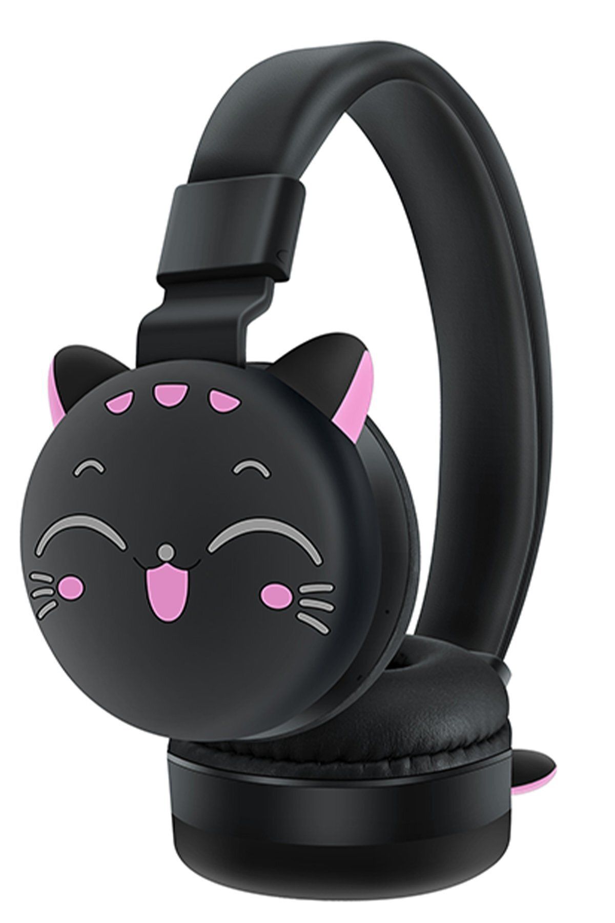 GHK TECH Kablosuz Kafaüstü Kız Çocuk Kulaklığı Ergonomik Premium Kalite Kedili Siyah