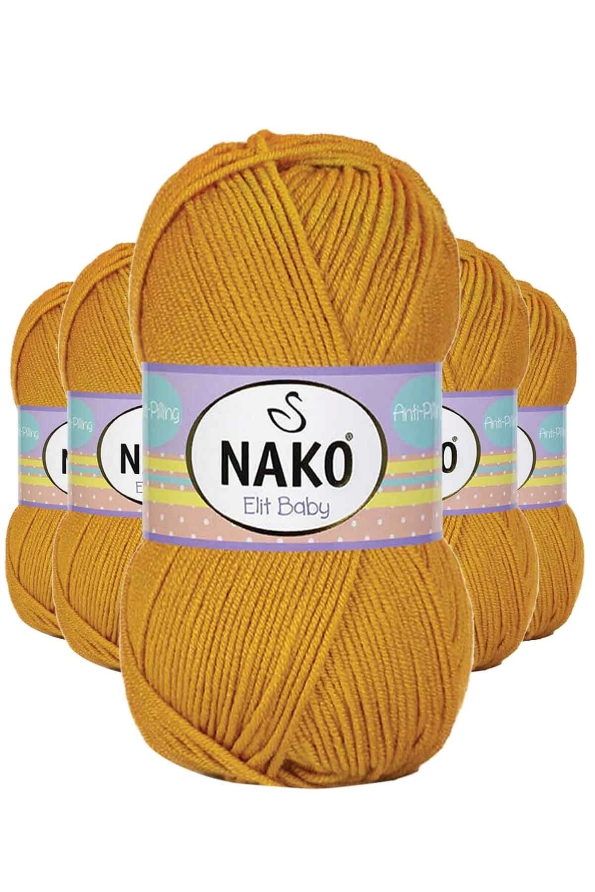 Nako 5 Adet Elite Baby El Örgü İpi Tüylenmeyen Bebek Yünü Parlak Altın 1636