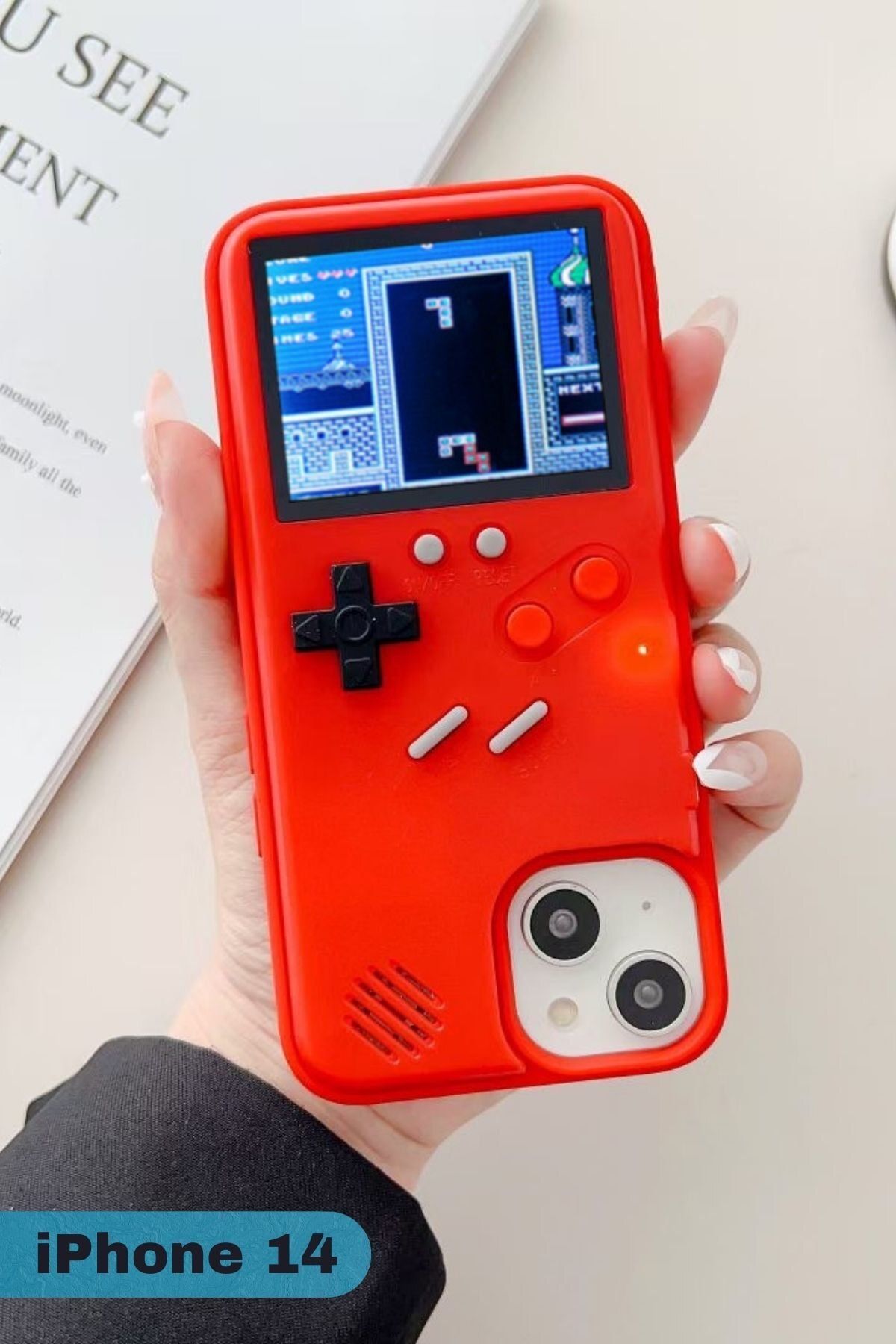 Favors iPhone 14 Kılıf Nostaljik Atari Oyunlu Tetris Game Boy Oyun Konsolu Kılıf