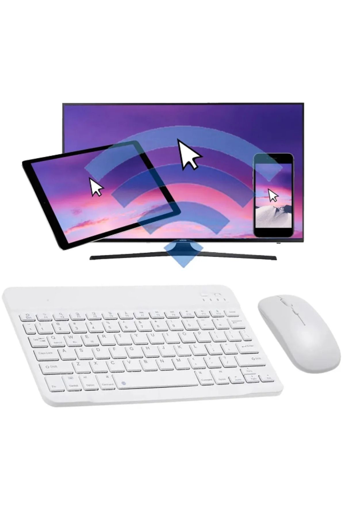 BLUE İNTER QASUL Tüm Cihazlara Uyumlu Akıllı Taşınabilir  Kablosuz Bluetooth Klavye ve Mause Seti