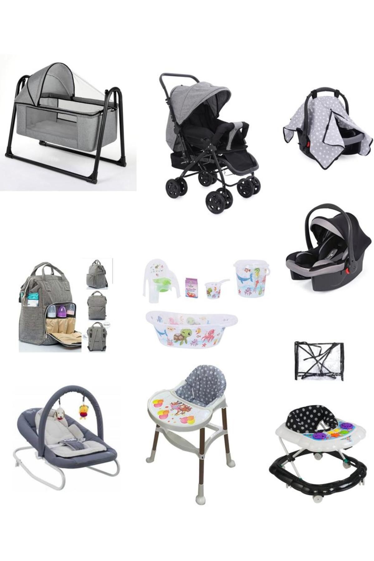 LETS GO BABY Bebek Çeyiz Seti 15Parça Çift Yön Bebek Arabası Beşik Ana Kucağı Yürüteç Küvet Puset Mama Sandalyesi