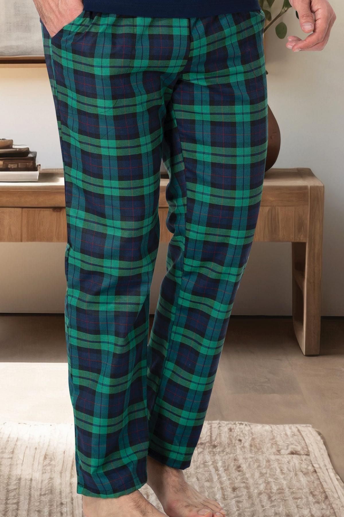 Mecit Pijama Mecit 3000 Yeşil Ekoseli Erkek Tek Alt Pijama