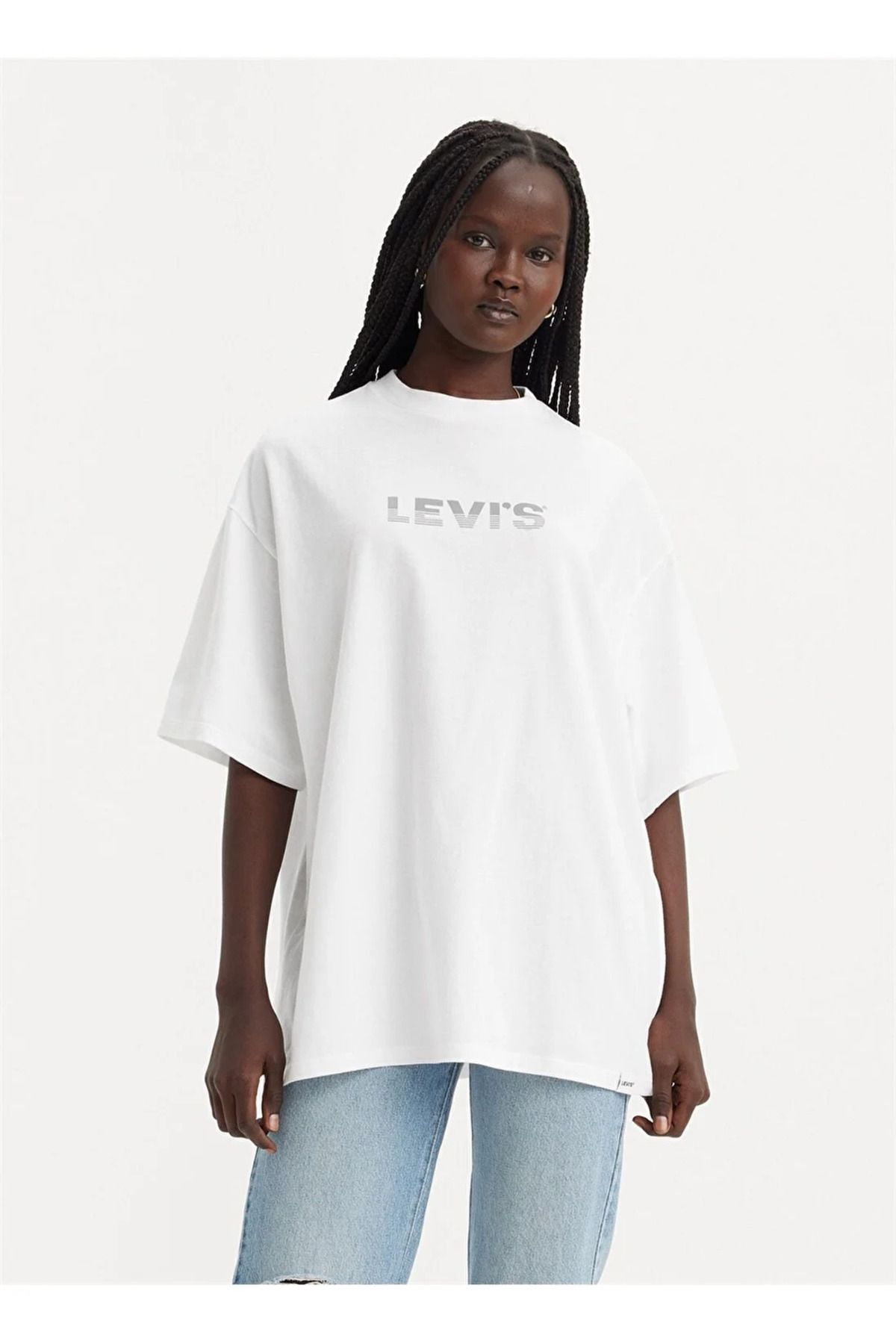 Levi's Levis Levis Bisiklet Yaka Baskılı Beyaz Kadın Oversize  T-Shirt