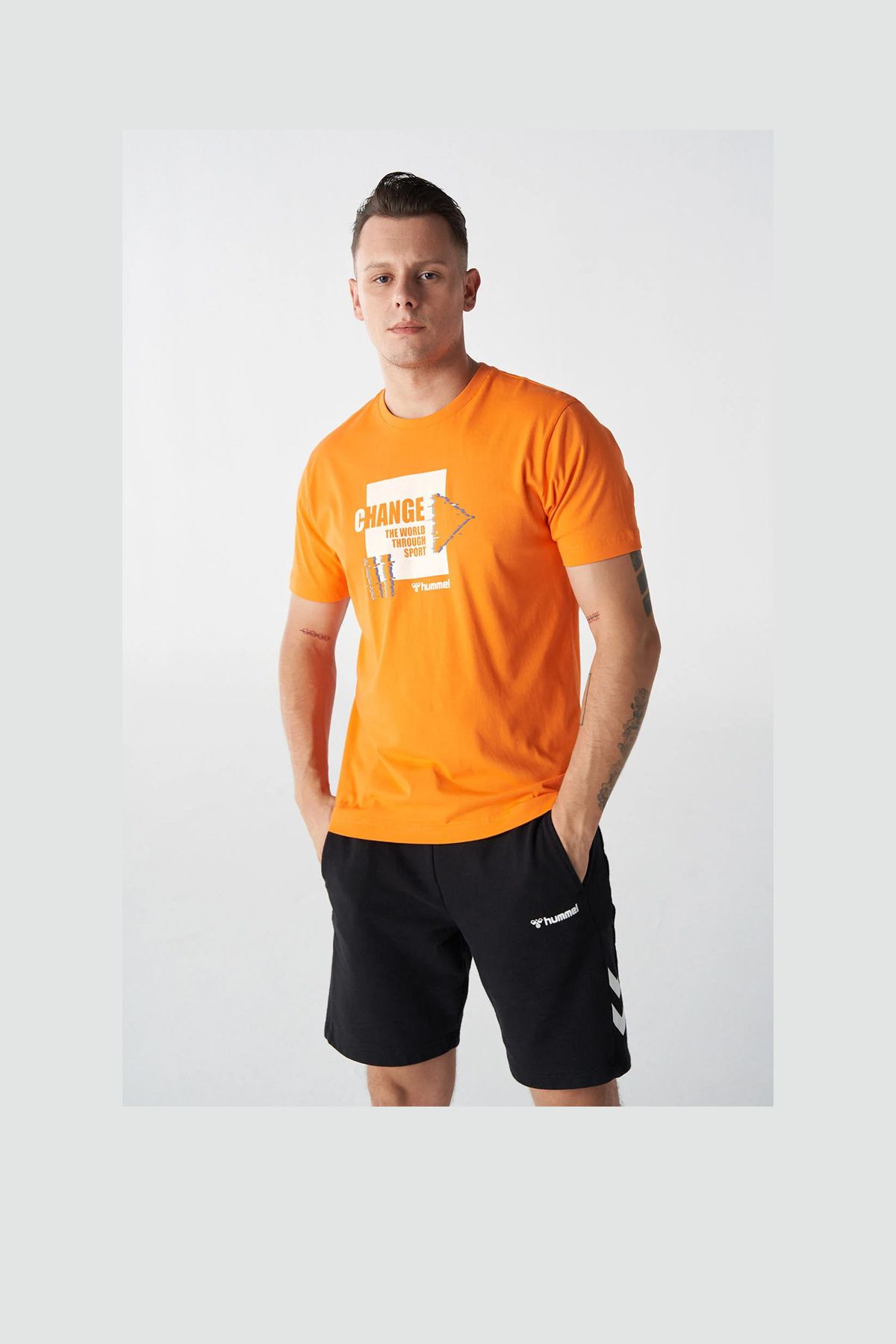 hummel Hmlseverus T-shırt S/s Erkek T-shirt 911857-2522 Persımmom Orange (SWEAT MANDERINE)