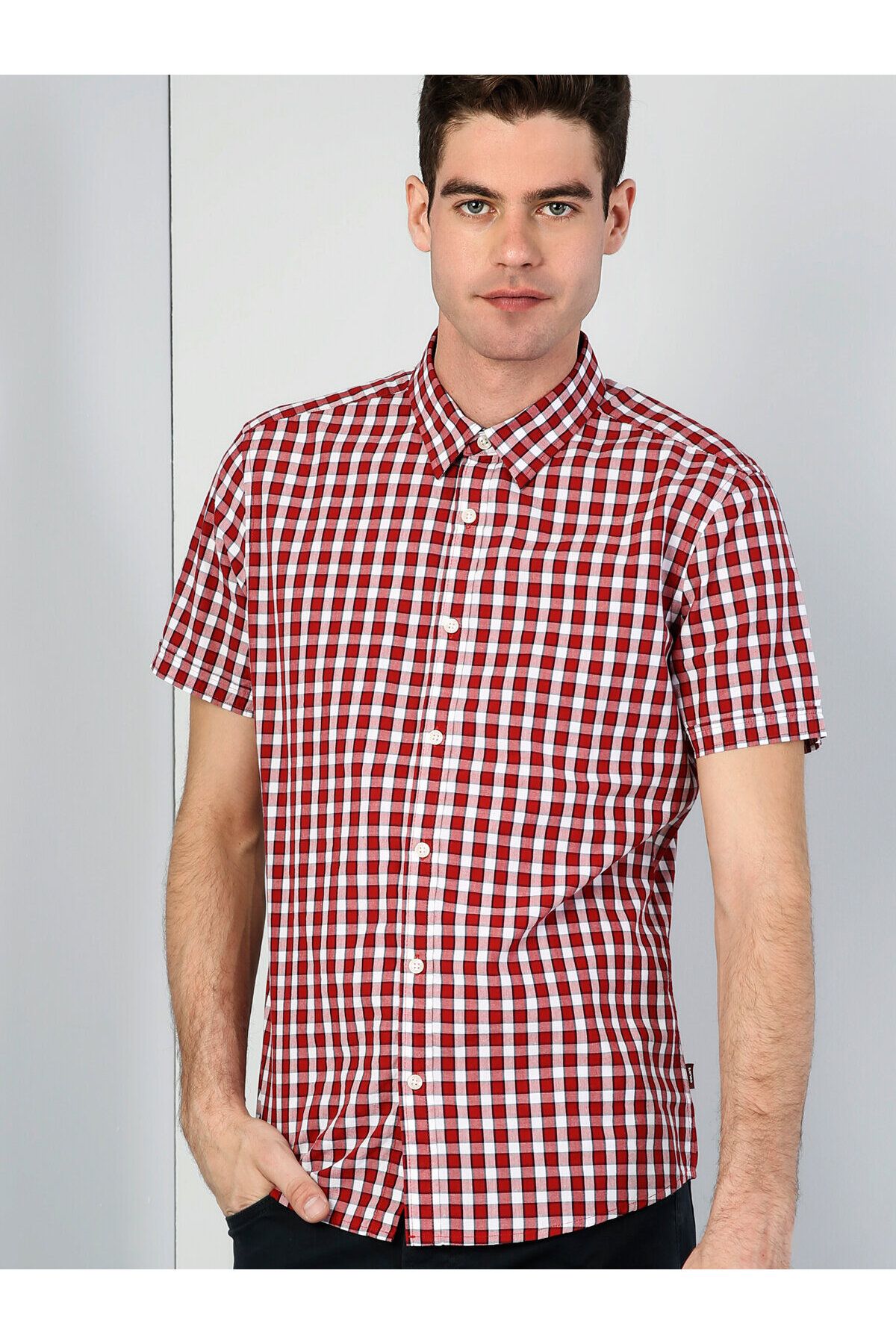 Colin’s Slim Fit Shirt Neck Erkek Kırmızı Kısa Kol Gömlek Cl1043031