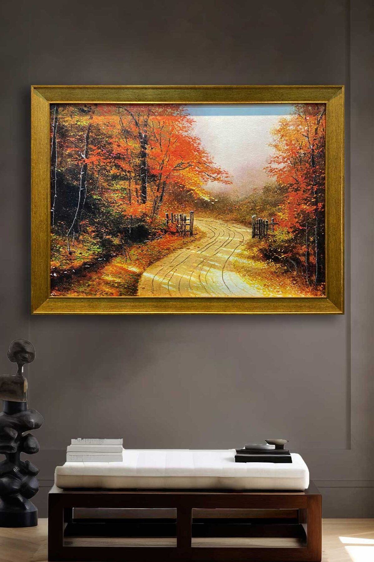 Voovart Çerçeveli Doku Kabartmalı Sonbahar Manzarası Kanvas Tablo ( 110x80cm ) - ART1085