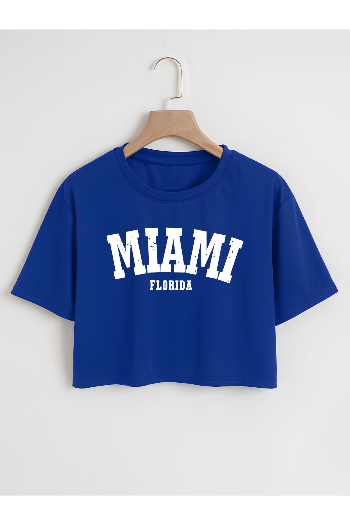 Ginevra Kadın Oversize Bisiklet Yaka Miami Baskılı Crop T-shirt