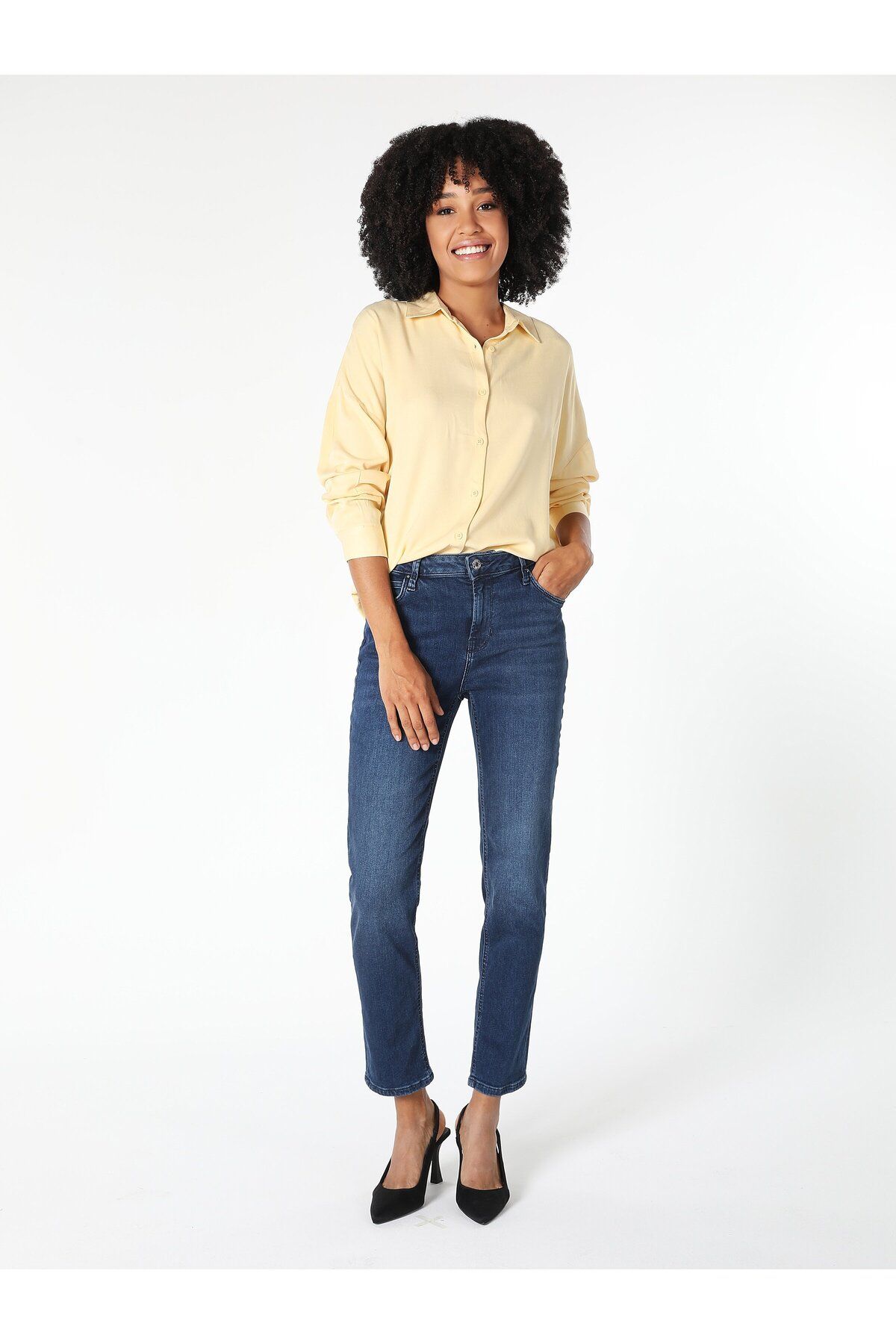Colin’s Relaxed Fit Shirt Neck Sarı Kadın Uzun Kol Gömlek Cl1053418