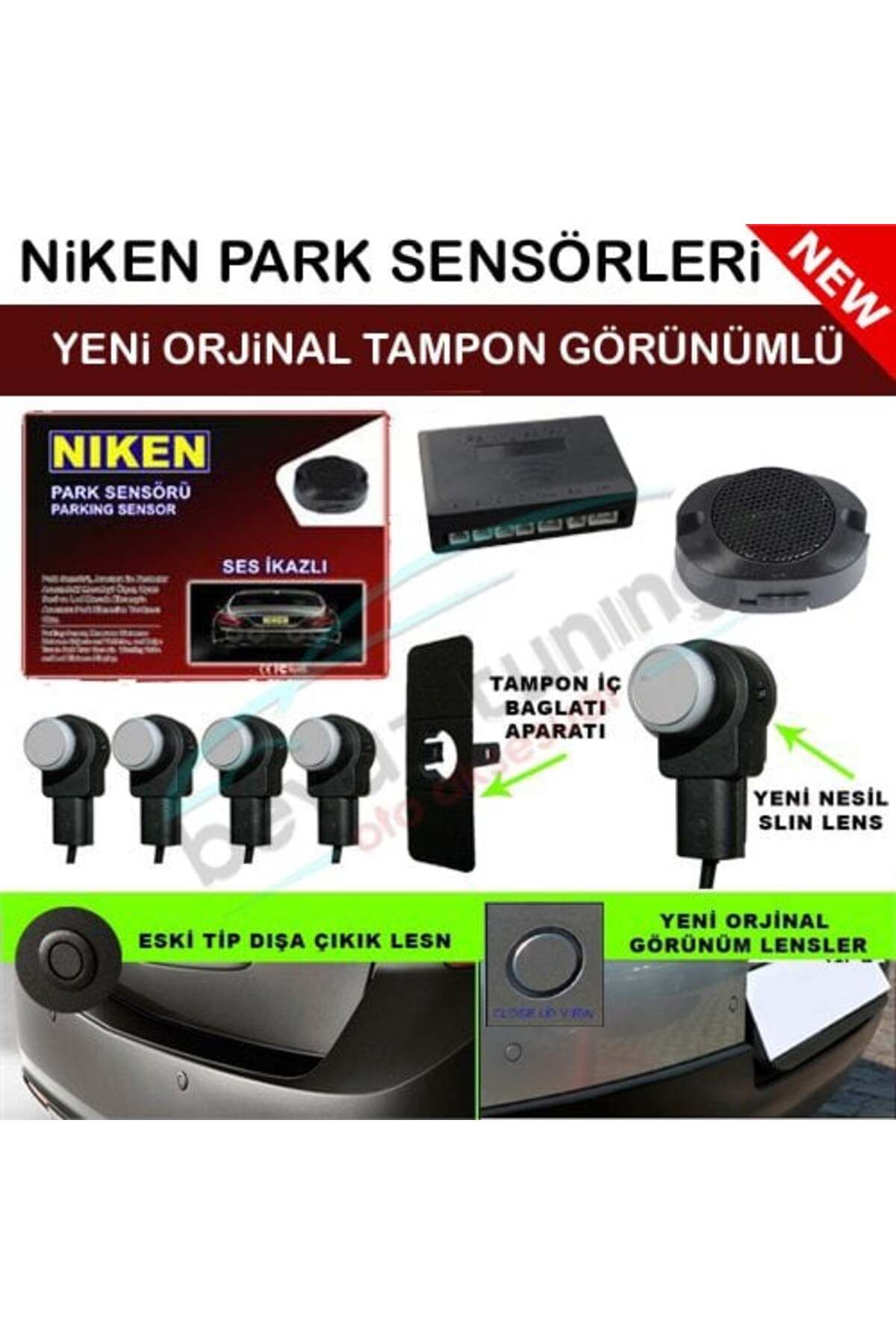 Niken Park Sensörü Arka Sesli Orjinal Lens Görünümlü Yeni Nesil Siyah Lens