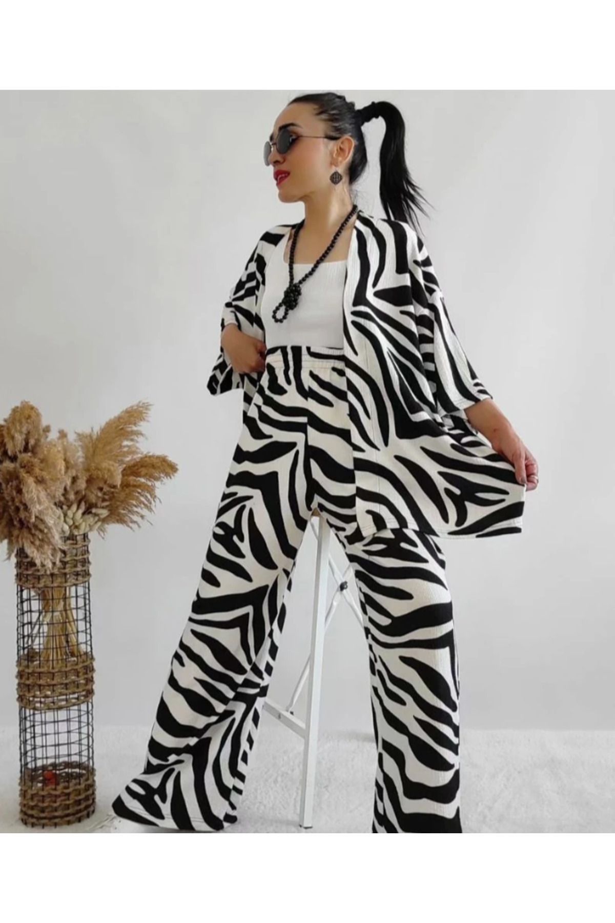 MİRA BUTİK Kimono Takımı Zebra