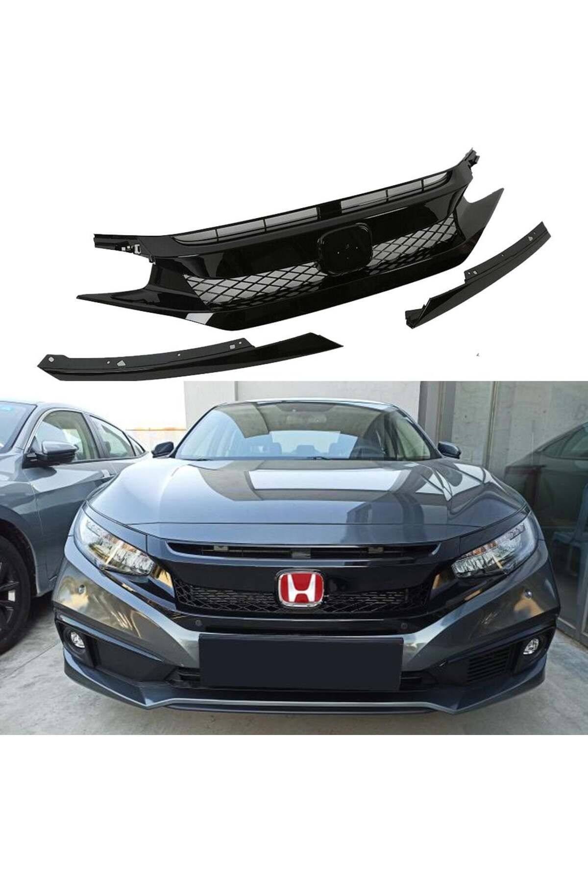Universal Honda Civic Fc5 Typer Ön Panjur Ve Far Kaşları Siyah Makyajlı