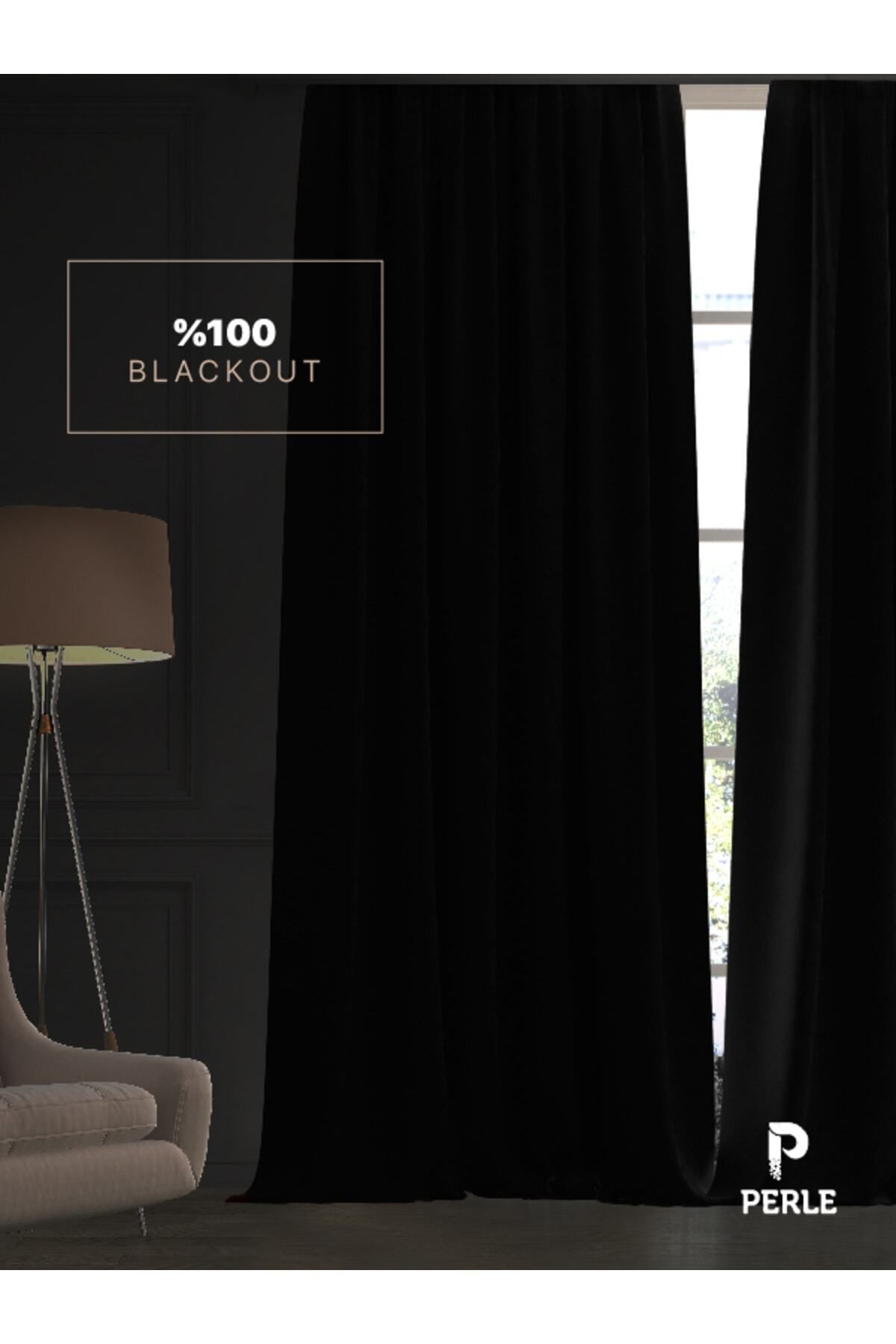 Perle Super Blackout Serisi Gece Siyahı Rengi Işık Geçirmez Ekstraforlu Fon Perde