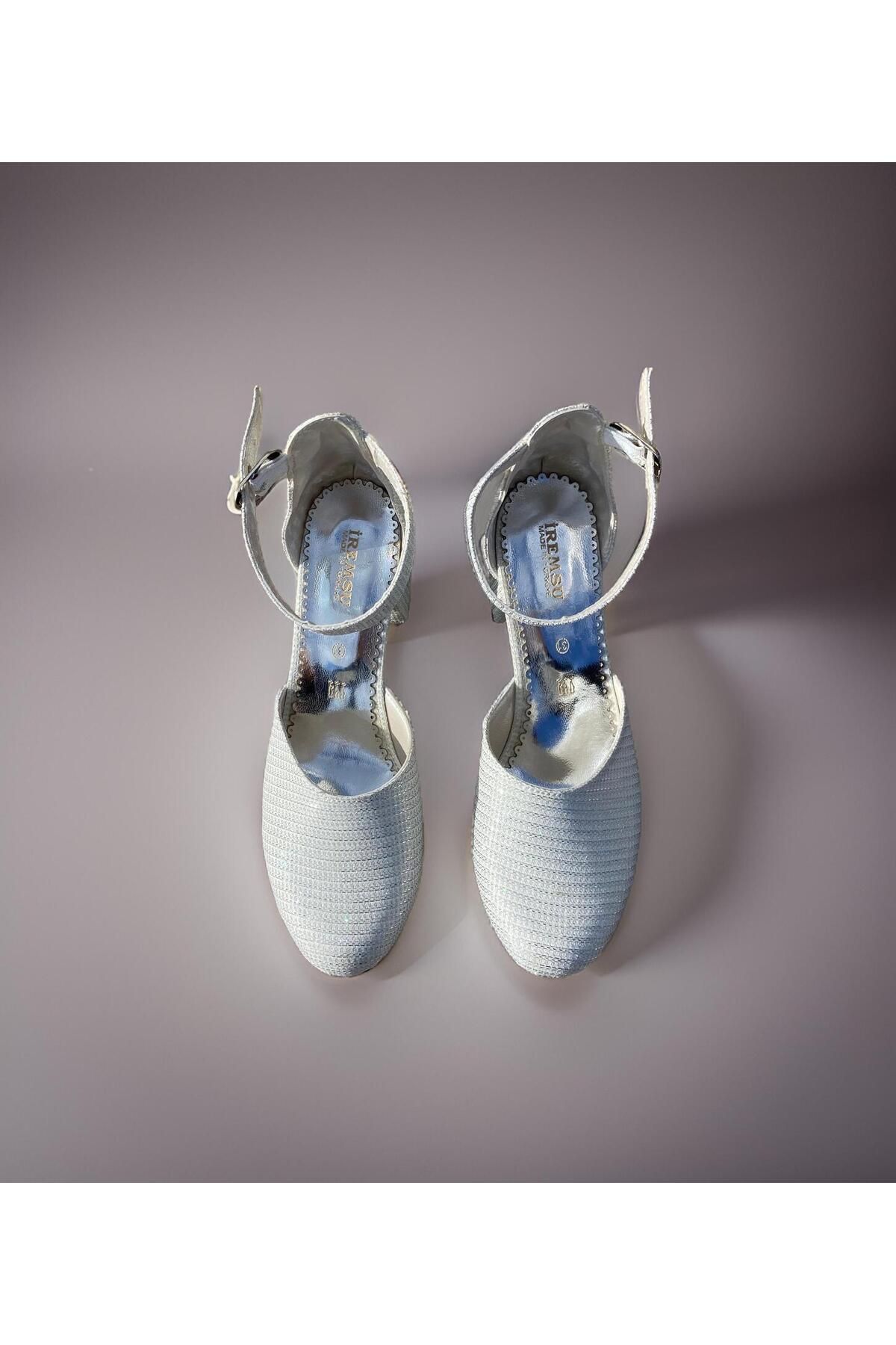 Pabrik Sedef Simli Kız Çocuk Topuklu Ayakkabı