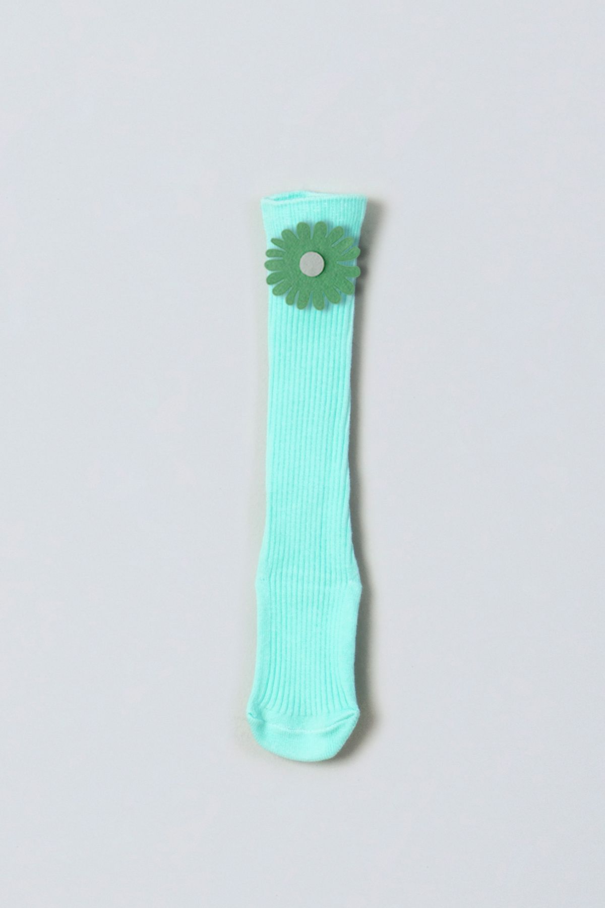 ADABEBEK Yeşil Beyaz Çiçekli Keçeli Bebek Diz Altı Çorap