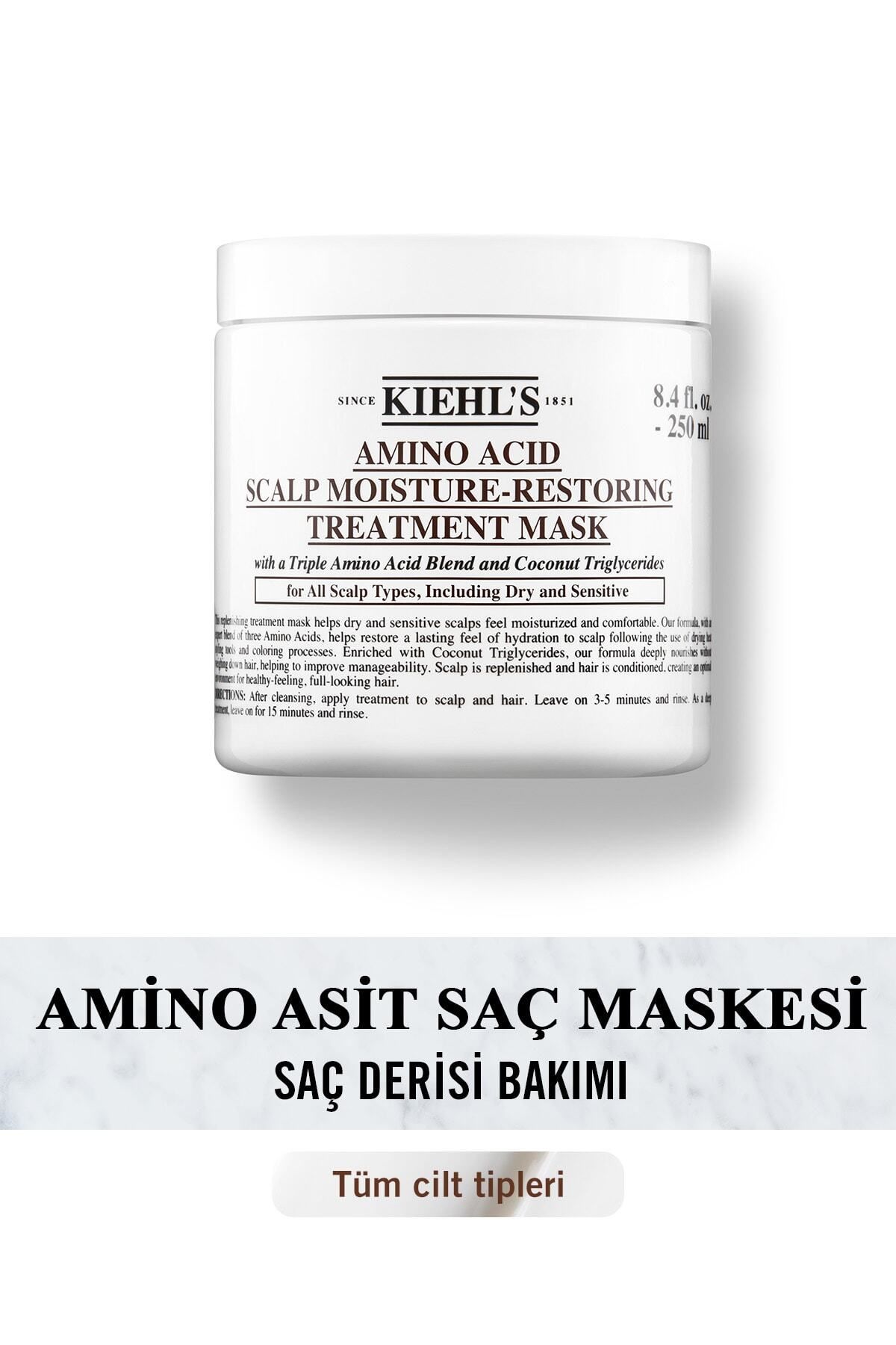 Kiehl's 3 çeşit Amino Asit ve Hindistan Cevizi Yağı İçeren Saç ve Saç Derisi Bakım Maskesi 250 ml