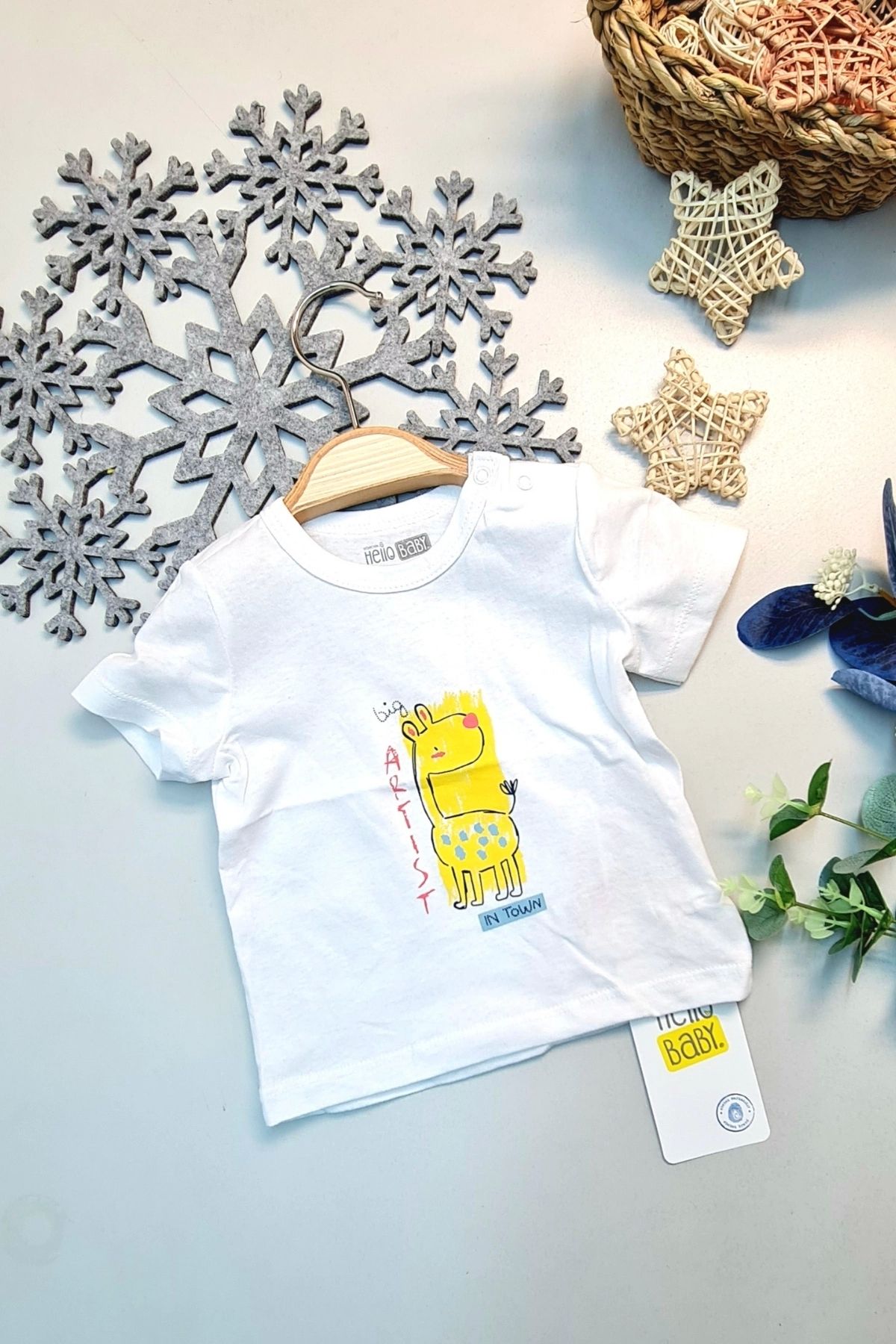 Royaleks %100 Pamuk Yazlık Bebek T-Shirt Beyaz Artist Baskılı Çocuk Yarım Kollu T-Shirt