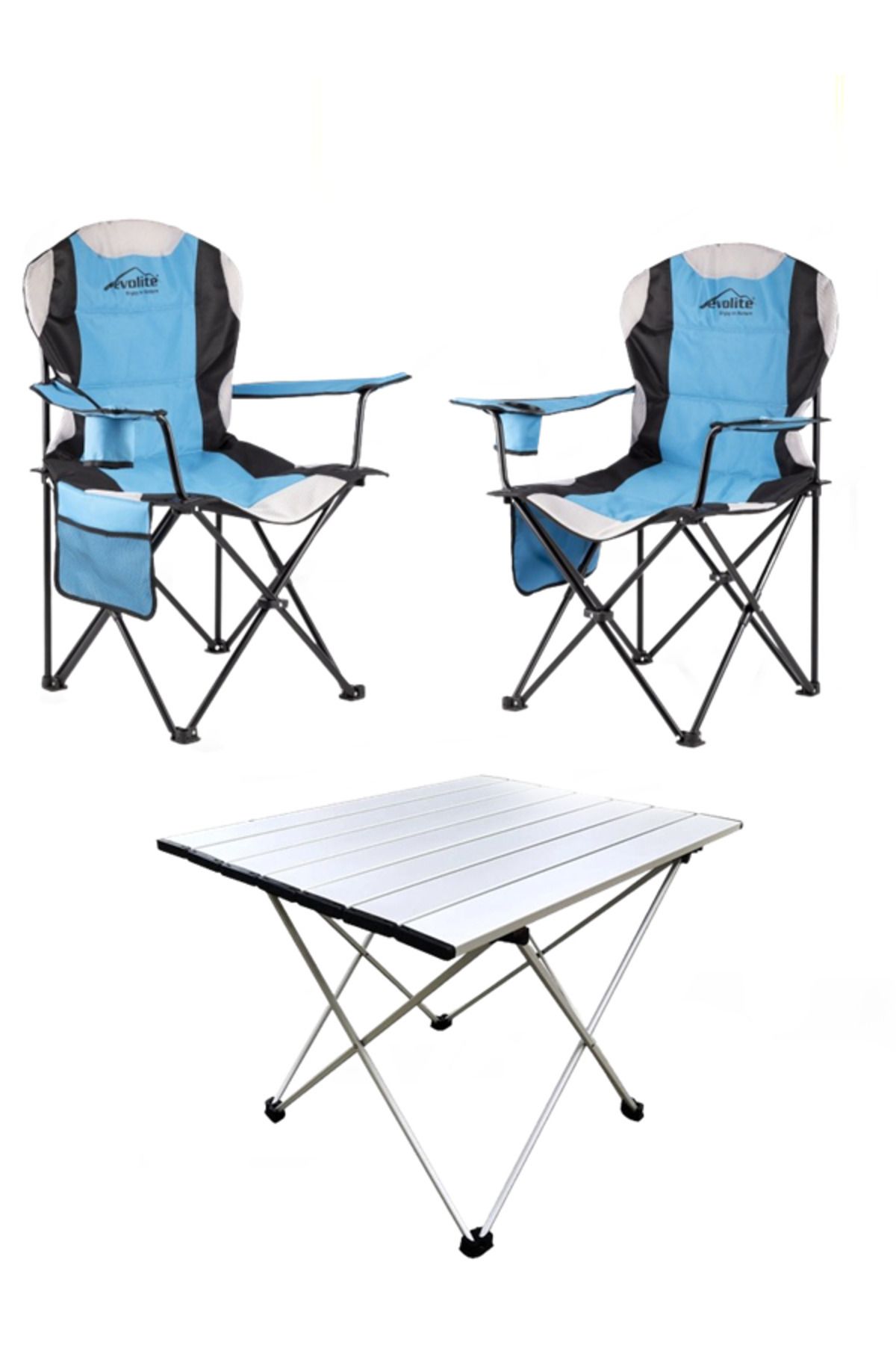 gaman Dayanıklı Evolite Kamp Sandalyesi 2 Sandalye 1 Masası Set Katlanabilir Özel Kılıfında Kamp Seti