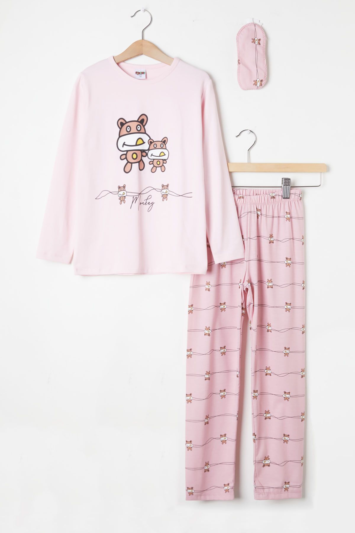Cansın Mini Pembe Çizgili Hayvan Desenli Kız Pijama Takımı 16334