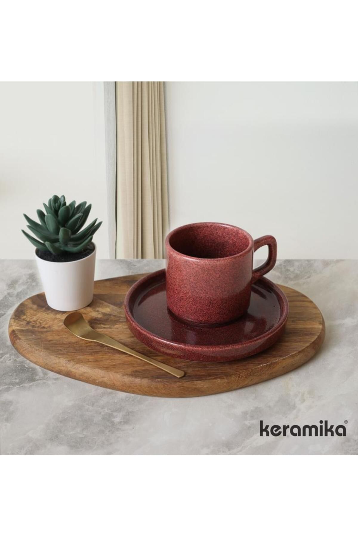 Keramika Stackable Çay Fincanı 12 Parça 6 Kişilik Twinkli Kırmızı