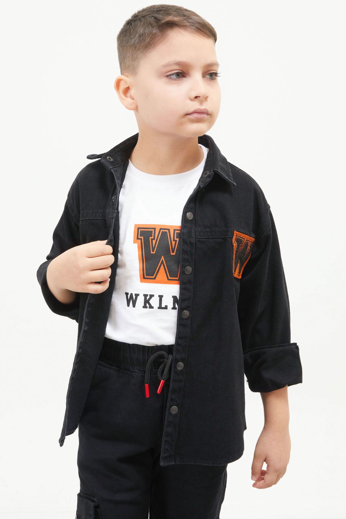 Cansın Mini Siyah Armalı Kot Ceketli T-shirt Erkek Çocuk 2li Takım 17565