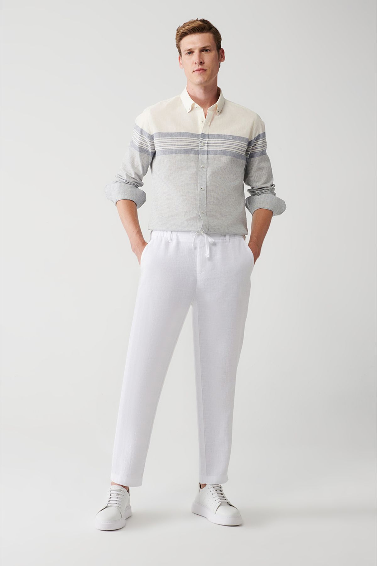 Avva Erkek Kırık Beyaz %100 Keten Yandan Cepli Relaxed Fit Rahat Kesim Pantolon A31y3041