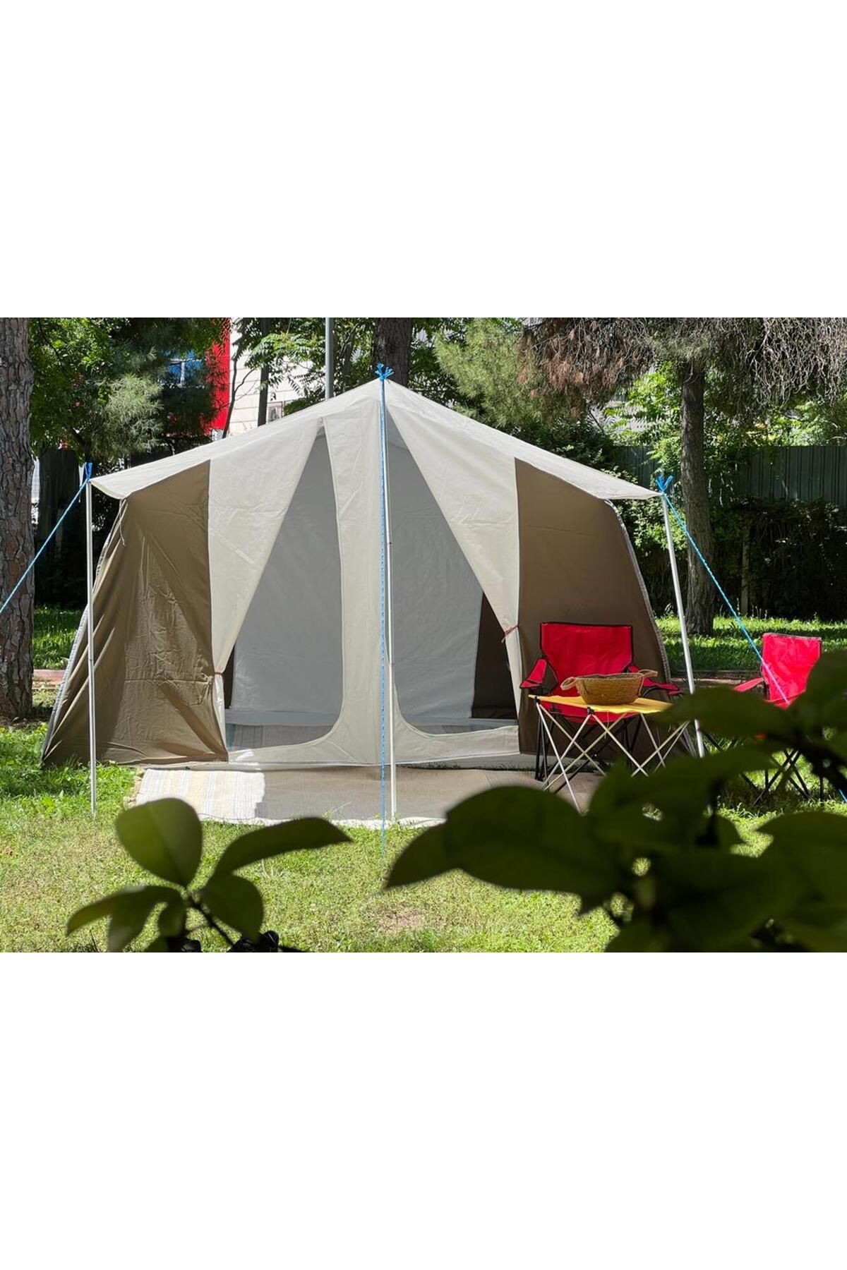yamaç çadır Baca Çıkışlı Gri Renkte Ara Bölme Dahil Kapıda Pencerede Sineklikli Kaliteli Kamp Çadırı