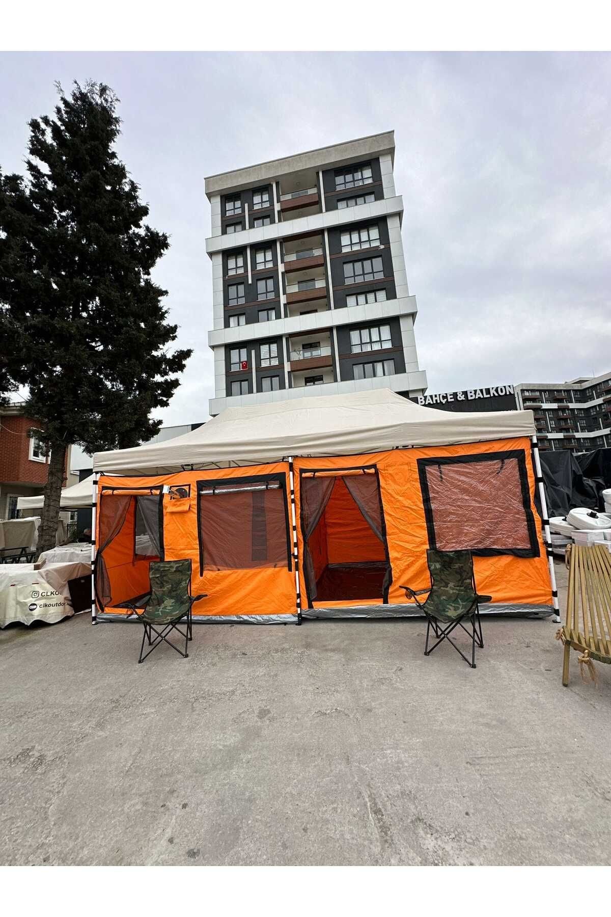 CLK Ticaret Clk 3x6 2 Odalı 40mm Profil Verendalı Gazebo Kamp Çadırı Portatif Tente